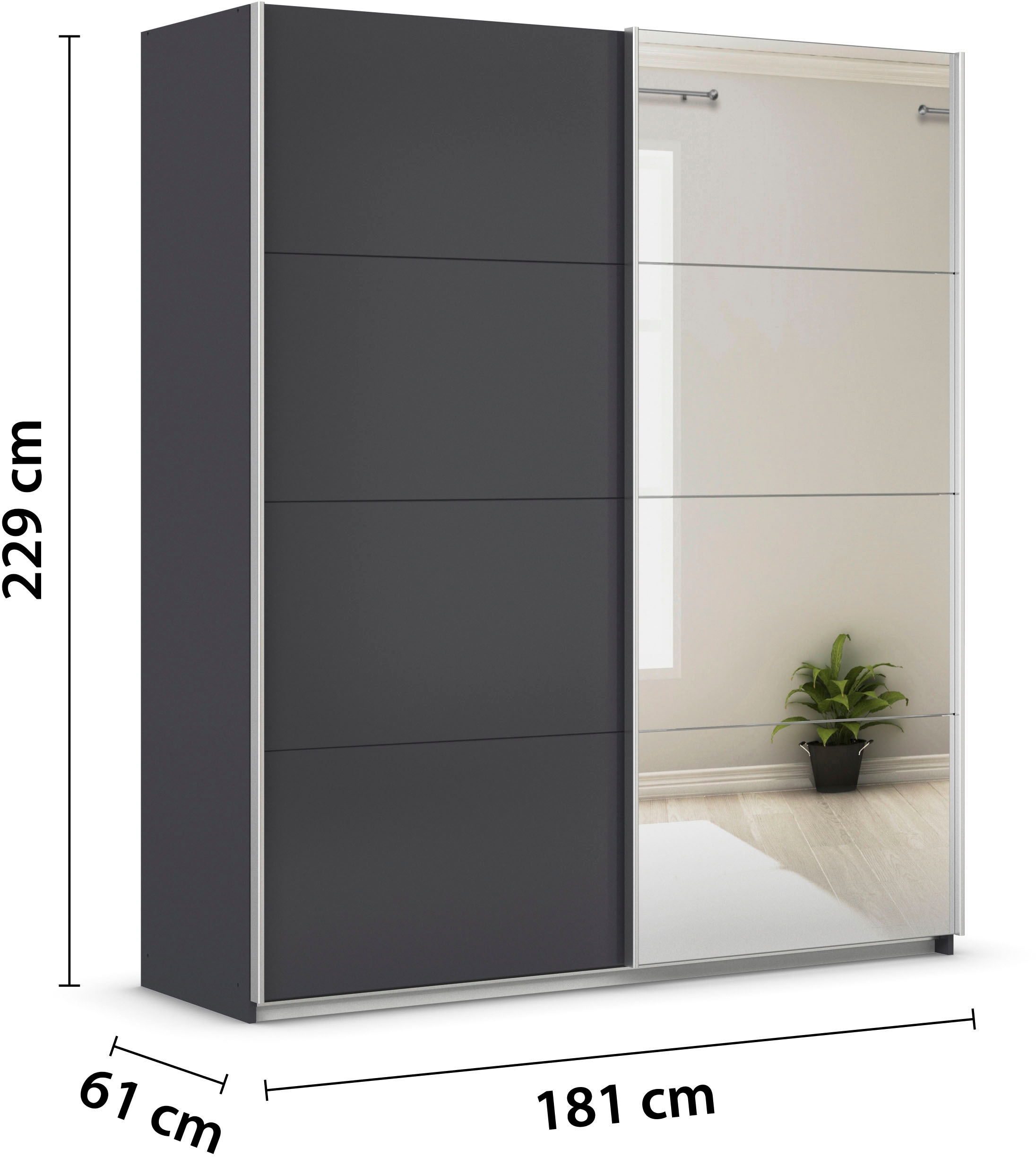 INOSIGN BY RAUCH Schwebetürenschrank »Kleiderschrank Schrank Garderobe Schlafzimmerschrank THANOS«, (in 3 verschiedenen Ausstattungen BASIC/CLASSIC/PREMIUM), Optional mit Spiegel, Metall-Griffleisten alufarben MADE IN GERMANY