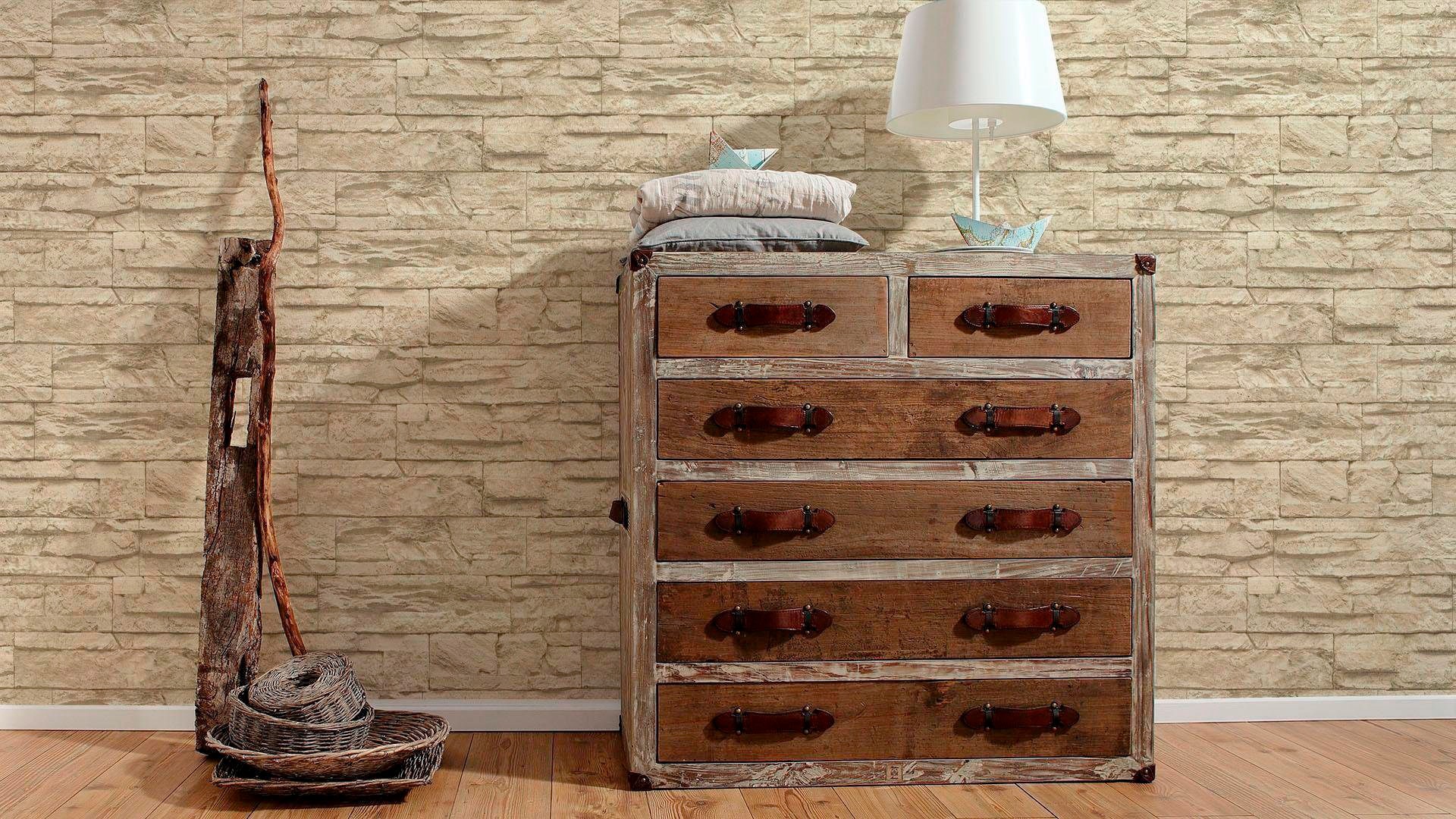 living walls Vinyltapete »Best of Wood`n Stone 2nd Edition«, Steinoptik-gemustert-Motiv, Modern Tapete Stein Tapeten Wohnzimmer Schlafzimmer Küche Flur Design