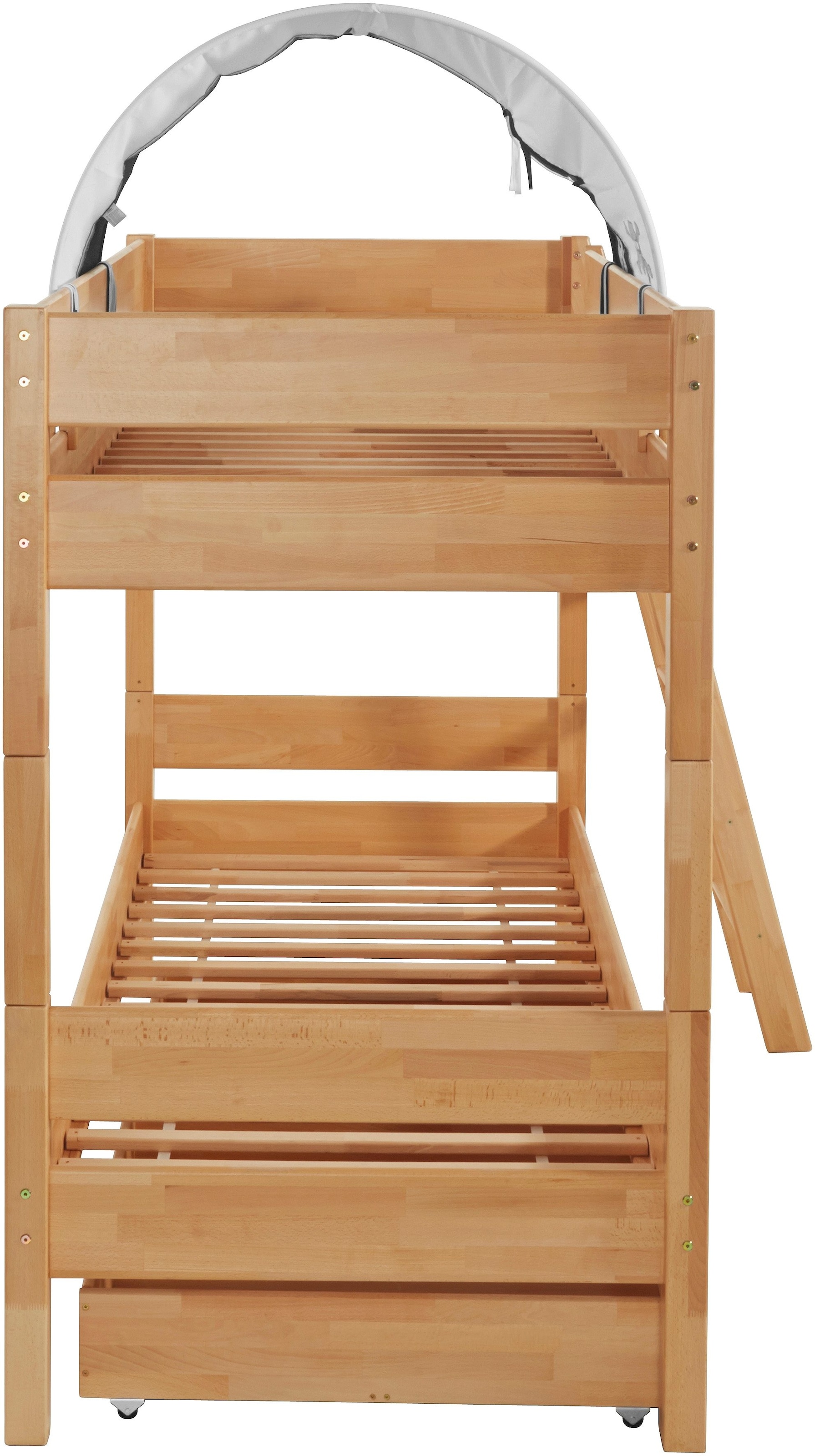 Relita Etagenbett »Stefan«, inkl. Rolllattenrost, mit Leiter u. Absturzschutz, Textil-Set, Buche