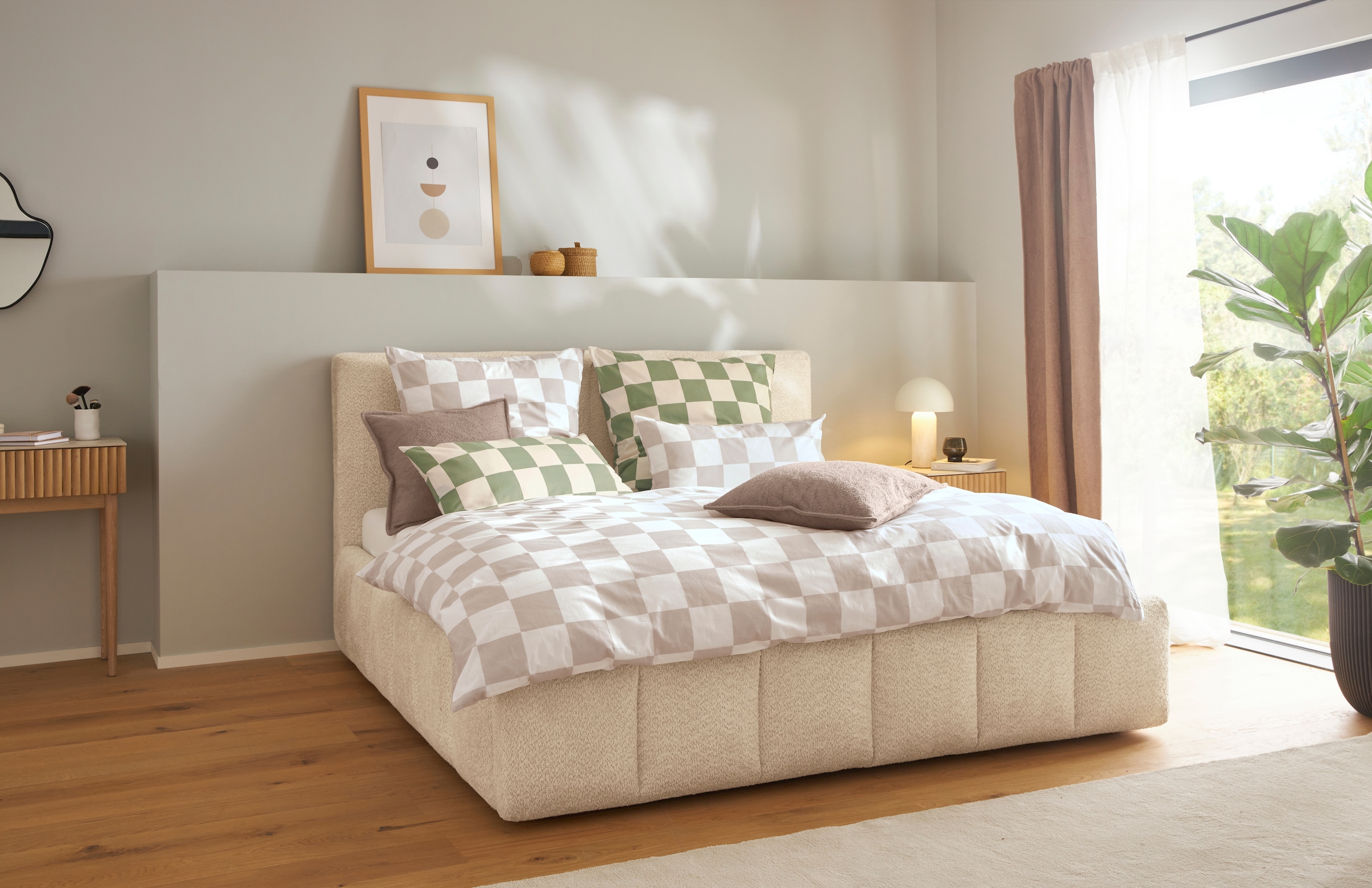 homsy by Ana Johnson Polsterbett »Somny wahlweise mit Bettkasten, erhältlich in verschiedenen Breiten« luxurious gepolstertes Kopfteil und Rahmen, Bezug mit Bouclécharakter