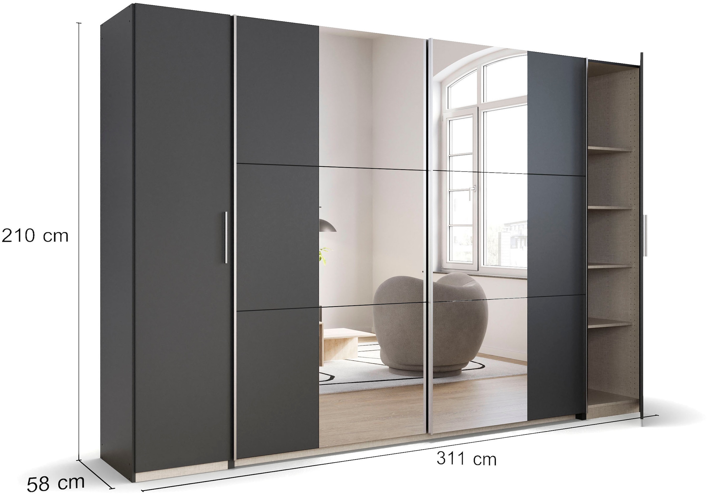rauch Schwebetürenschrank »Kleiderschrank Drehtürenschrank Schrank Garderobe KRONACH TOPSELLER«, mit Dreh- und Schwebetüren und Spiegel, viele Böden MADE IN GERMANY