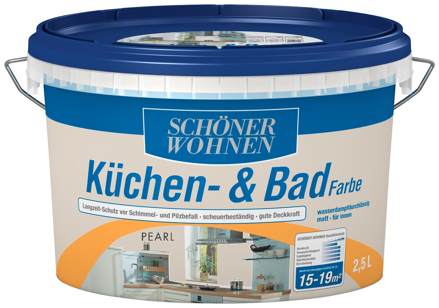 SCHÖNER WOHNEN FARBE Wandfarbe »Küchen- & Badfarbe«, 2,5 Liter, pearl, Langzeitschutz...