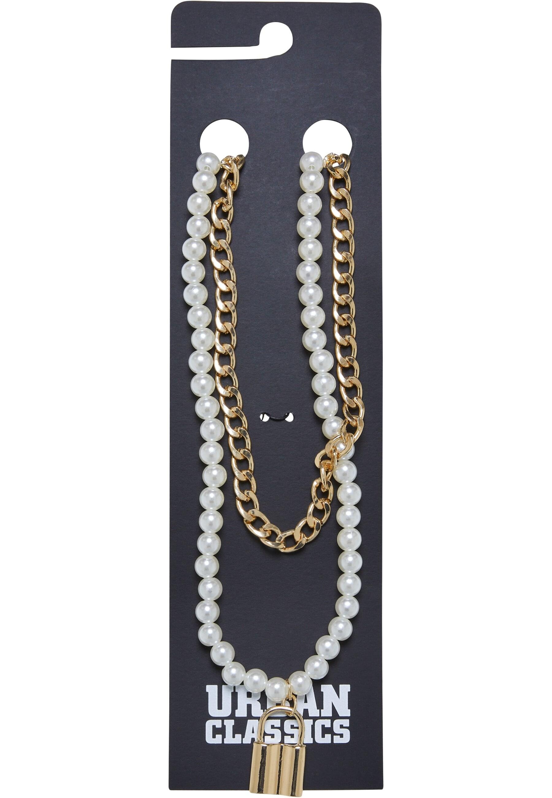 URBAN CLASSICS Edelstahlkette »Urban Classics Unisex Padlock Pearl Layering Necklace«
