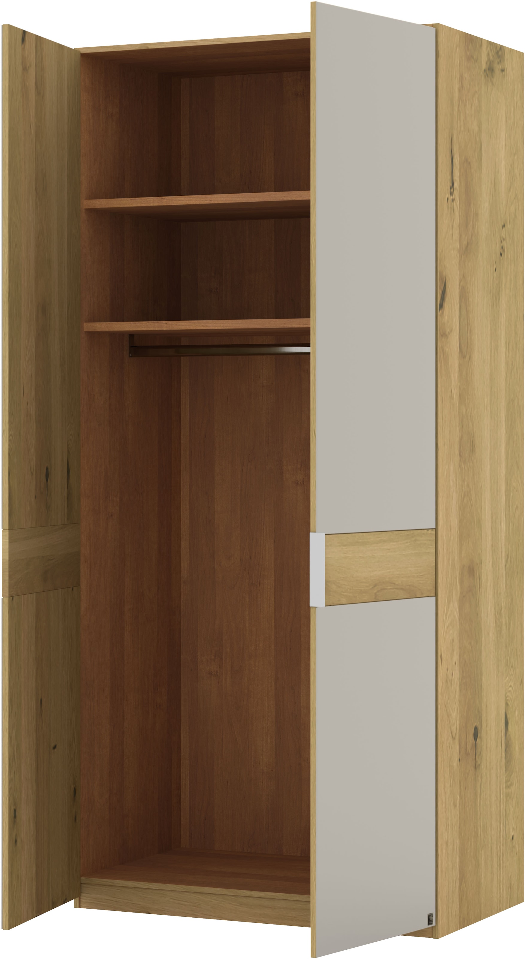 Musterring Drehtürenschrank »Savona, Kleiderschrank, Schrank, Garderobe, teilmassiv Eiche«, (mit Türdämpfern, mit Spiegel oder Glas, extra Böden, MADE IN GERMANY), Türen in Bianco-Eiche massiv, Spiegel-/Glastüren, verschiedene Größen