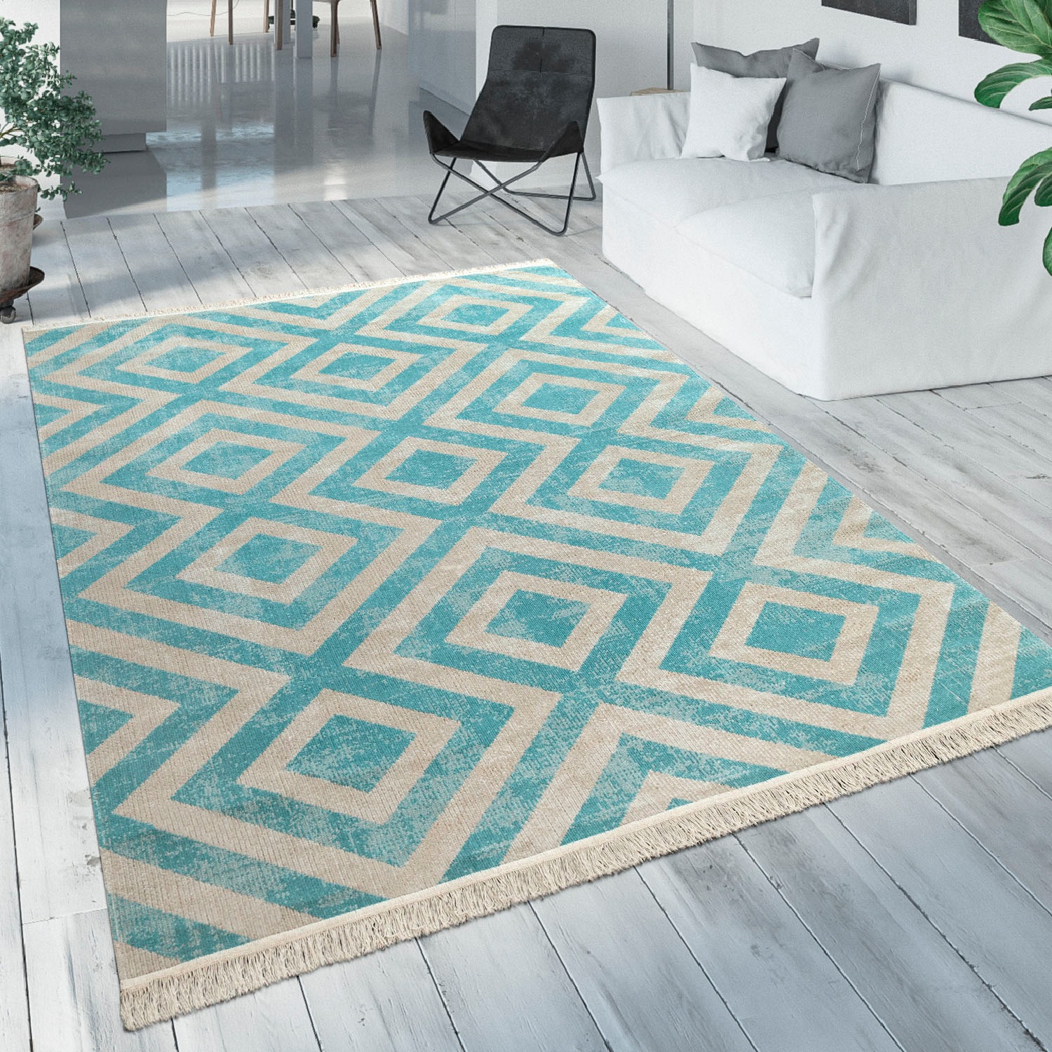 Paco Home Teppich »Poco 821«, rechteckig, 6 mm Höhe, Kurzflor, Rauten Desig günstig online kaufen