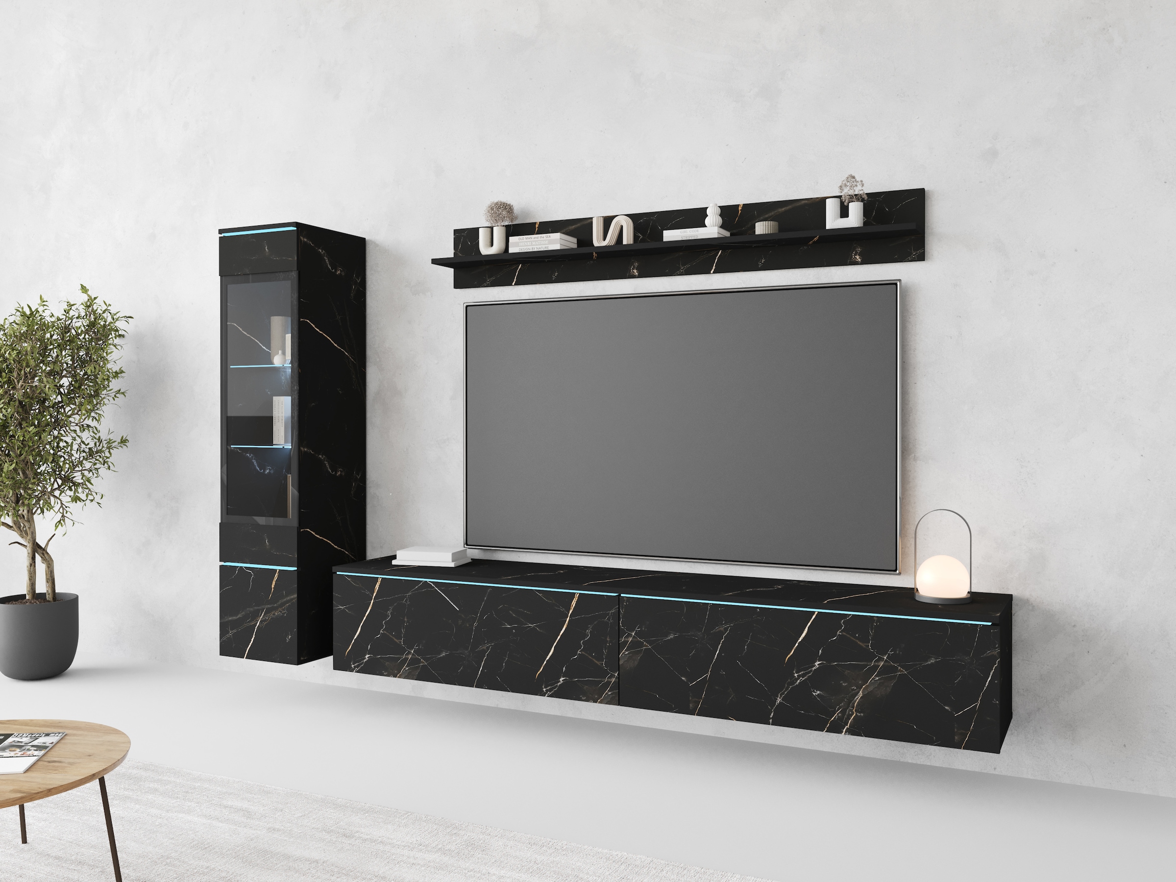INOSIGN Wohnwand »VERA I«, (Komplett-Set, 3 St.), Mediawand 230 cm, Vitrine mit Verglasung, stehend und hängend