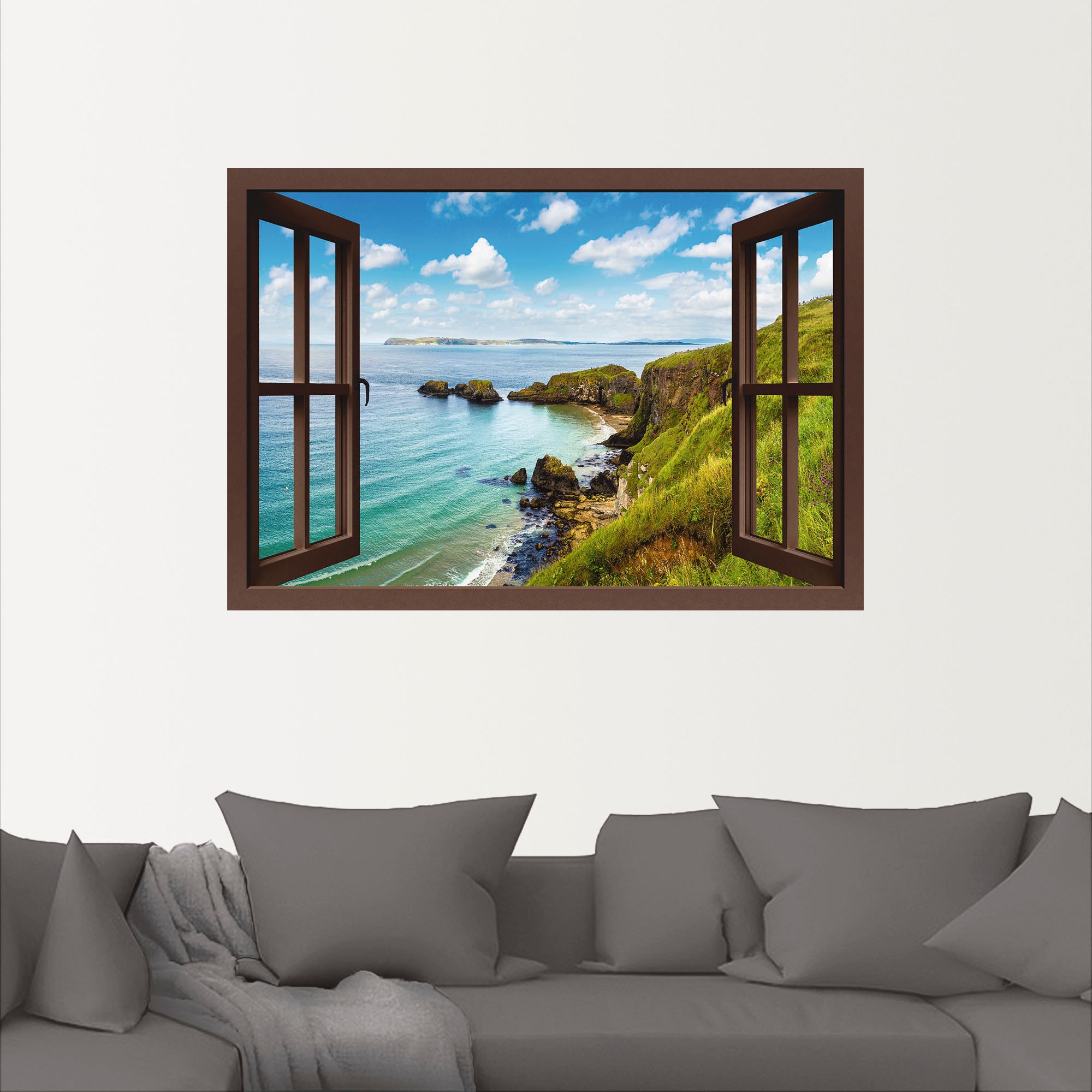 Artland Wandbild »Küstenweg in Nordirland durchs Fenster«, Meer Bilder, (1 St.), als Alubild, Outdoorbild, Leinwandbild, Wandaufkleber, versch. Größen