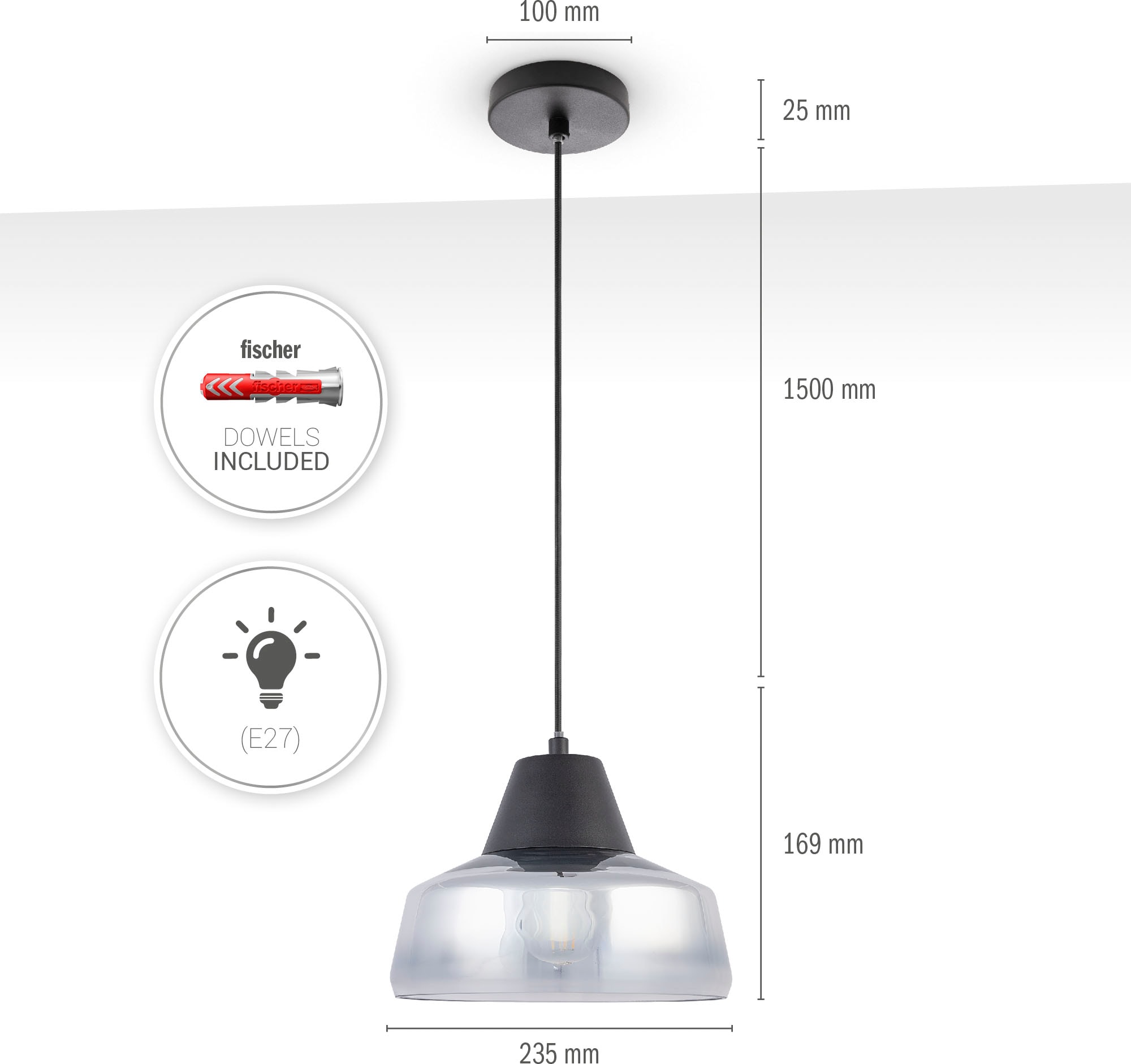 Paco Home Pendelleuchte »DIARA«, Leuchtmittel E27 | ohne Leuchtmittel, Glas Esszimmer Lampe Hängeleuchte Modern Vintage Industrial E27