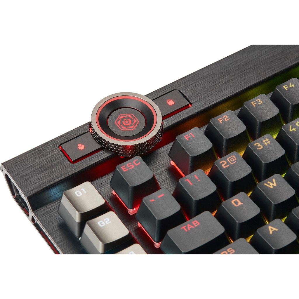 Corsair Gaming-Tastatur »K100 CHERRY MX SPEED«, (programmierbare G-Tasten-Lautstärkeregler-Ziffernblock-Handgelenkauflage)