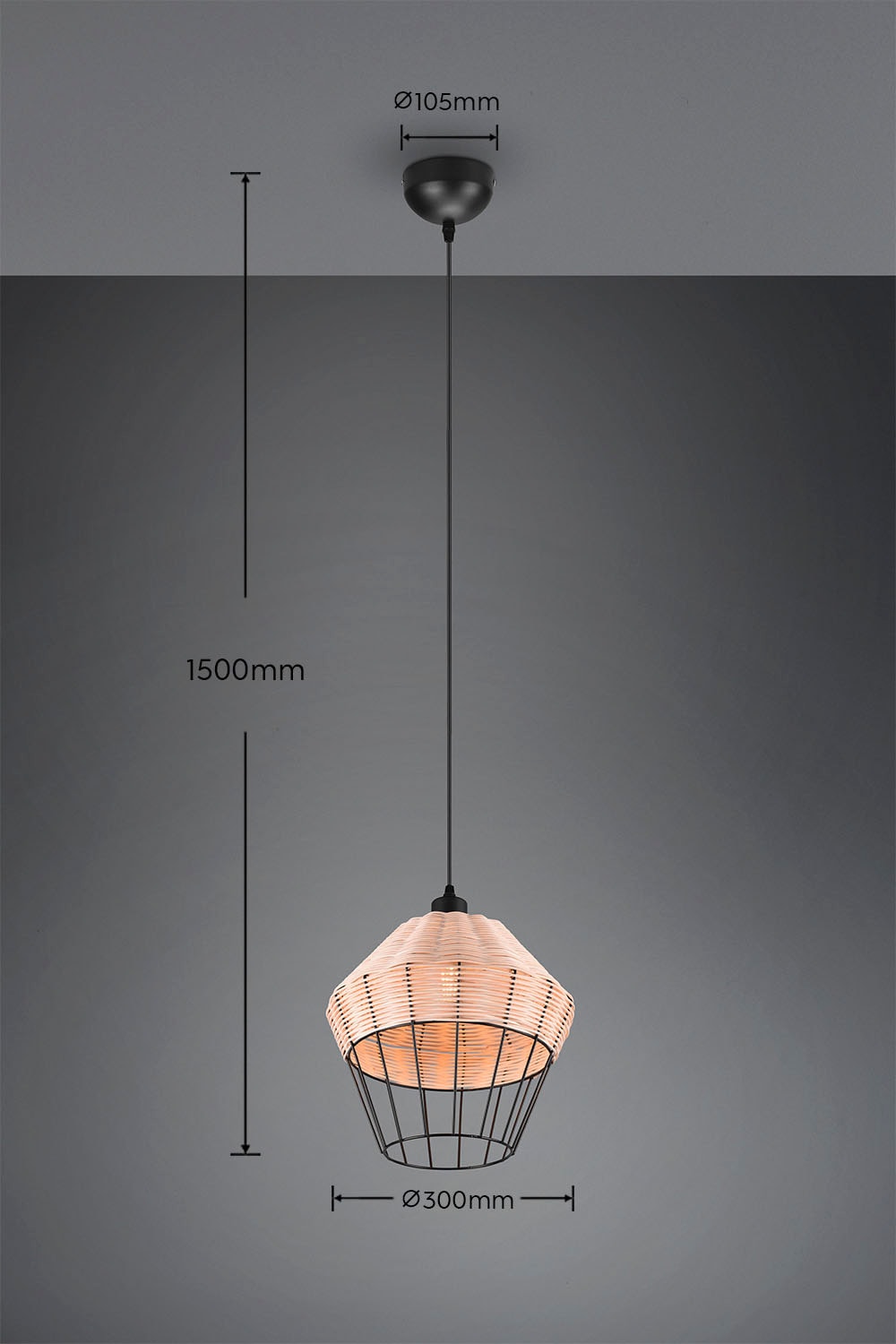 REALITY Leuchten Pendelleuchte »Borka«, 1 flammig, Leuchtmittel E27 | ohne Leuchtmittel, Boho Hängelampe aus Rattan 1-flammig exkl E27 max 40W höhenverstellbar