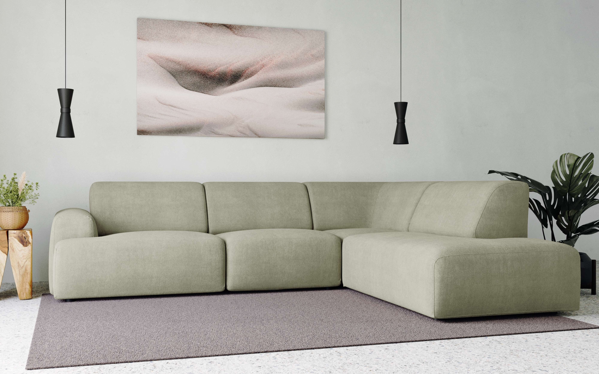 andas Ecksofa »Linkka, Breite 282 cm«, L-Form, in einem weichen Chenille-Stoff, mit Wellenunterfederung