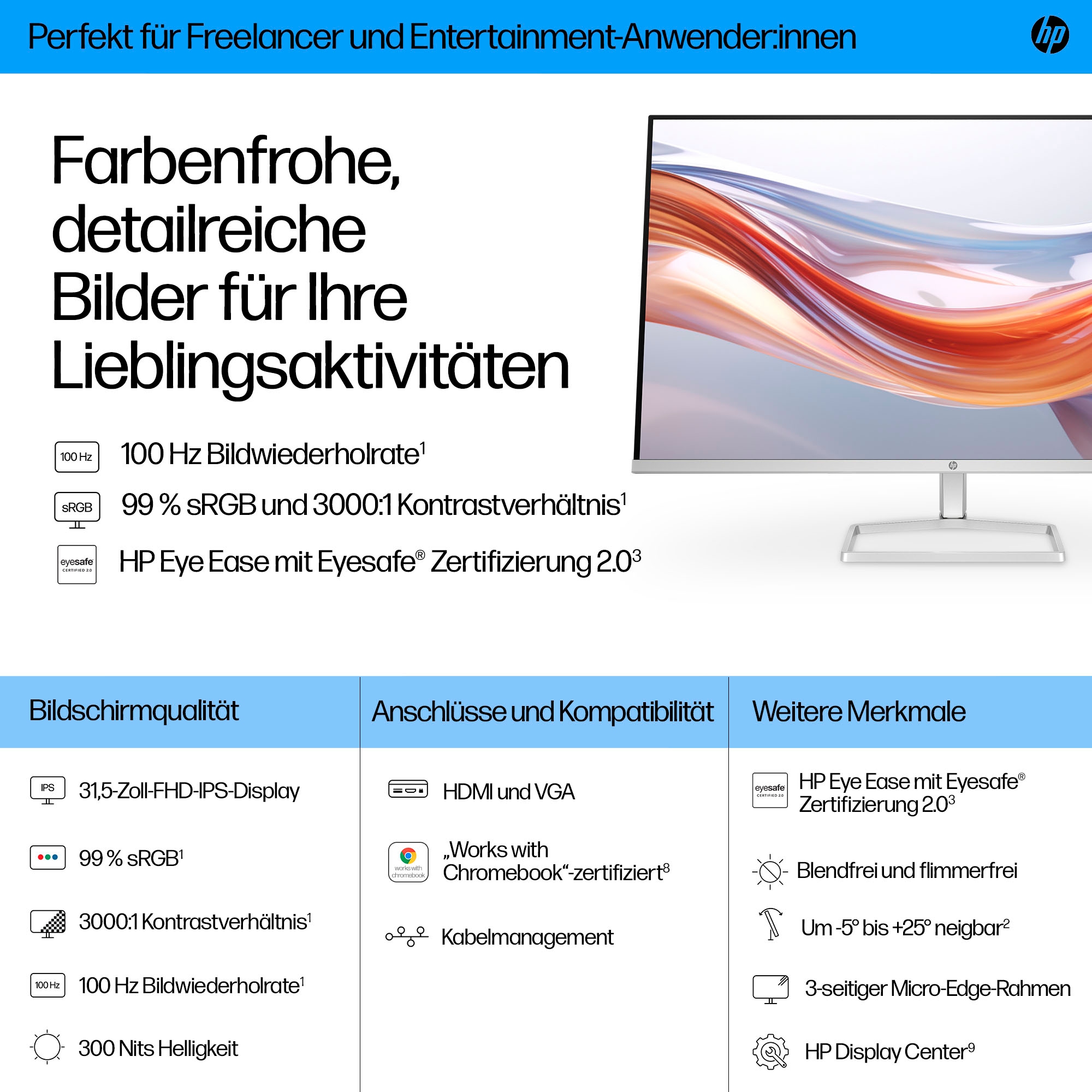 HP LED-Monitor »532sf (HSD-0176-K)«, 80 cm/32 Zoll, 1920 x 1080 px, Full HD, 7 ms Reaktionszeit, 100 Hz