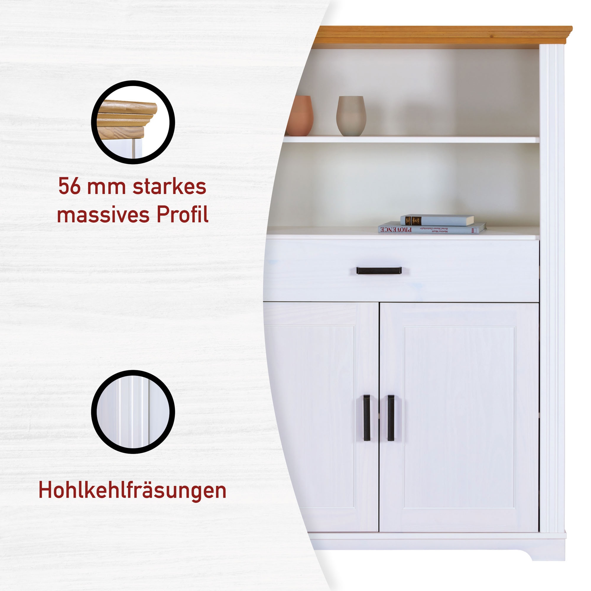 Inter Link Highboard »Highboard Maluno« 1 Stk. tlg. Kiefer Massiv, Soft-Close, Stauraum, BxTxH: ca. 117,2 x 41 x 163 cm