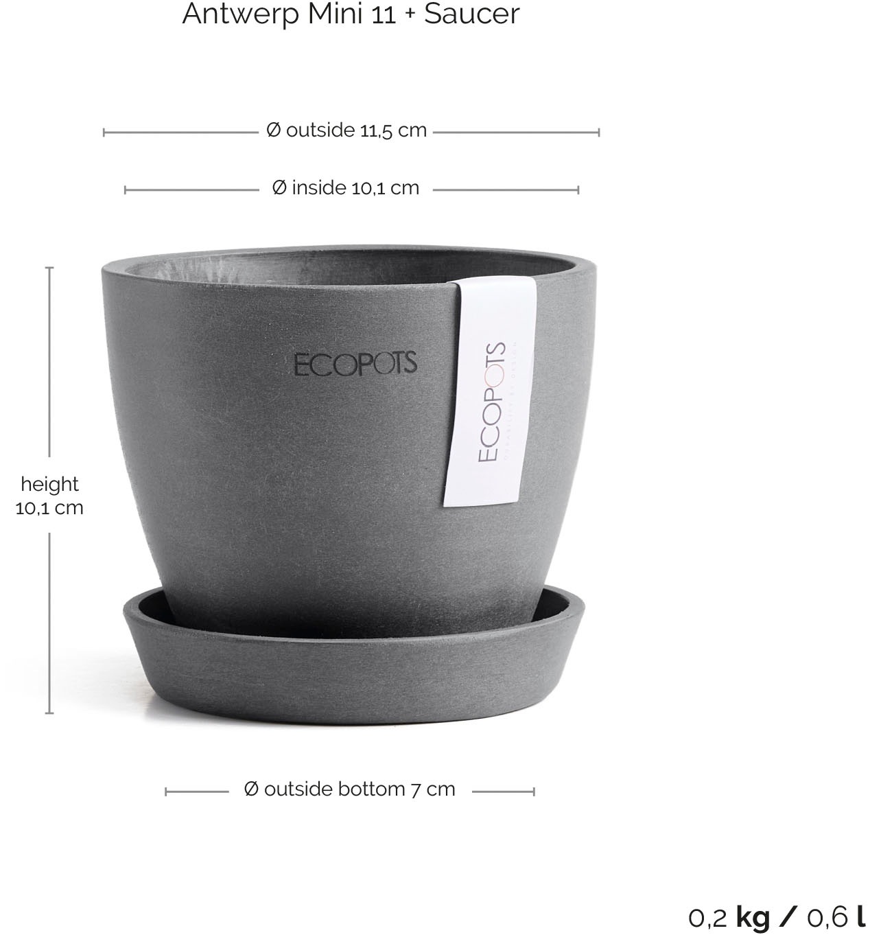 ECOPOTS Blumentopf »Antwerp Mini 11 Grau« für den Innenbereich