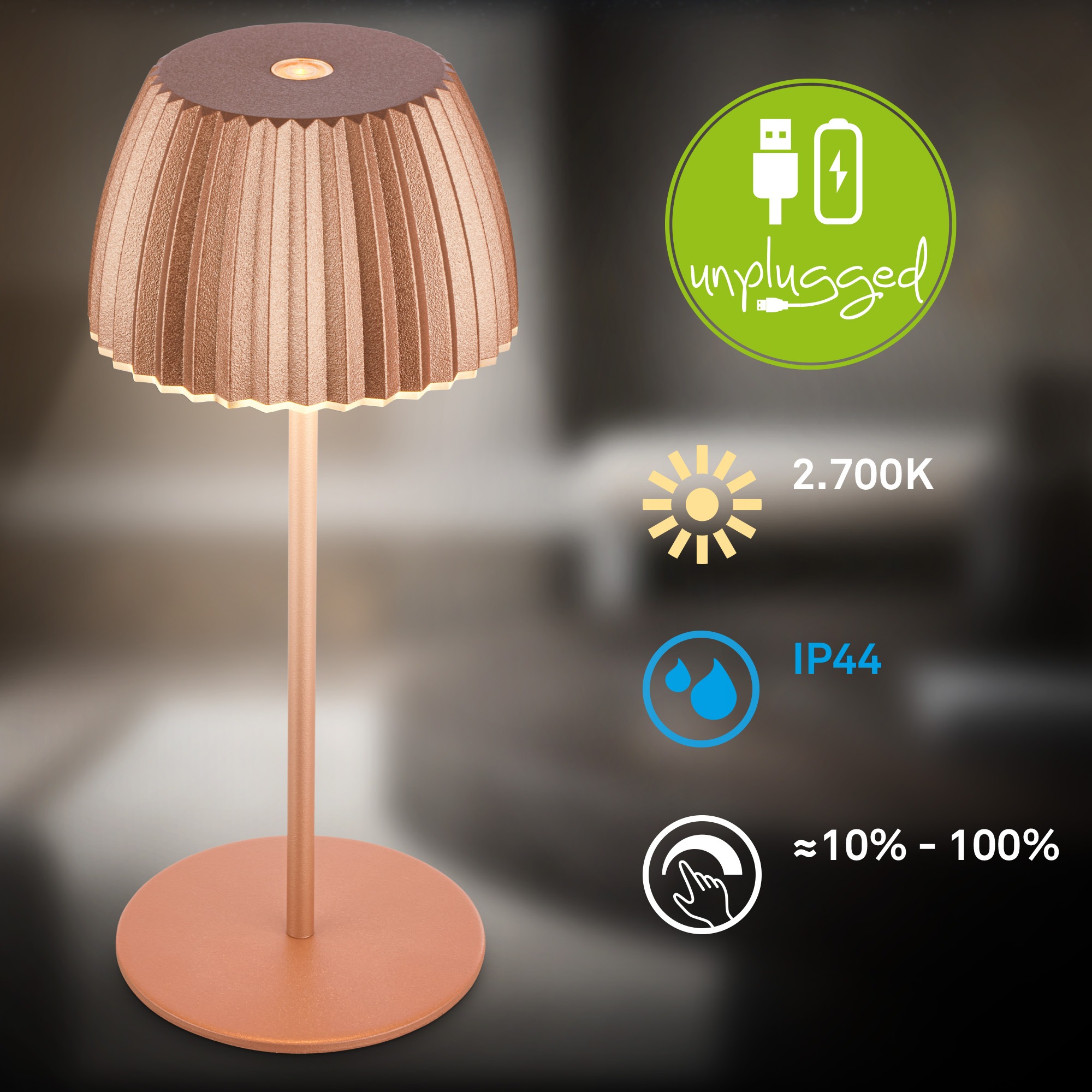 Briloner Leuchten LED Tischleuchte »Akku LED Tischleuchte, mini, kupferfarben«