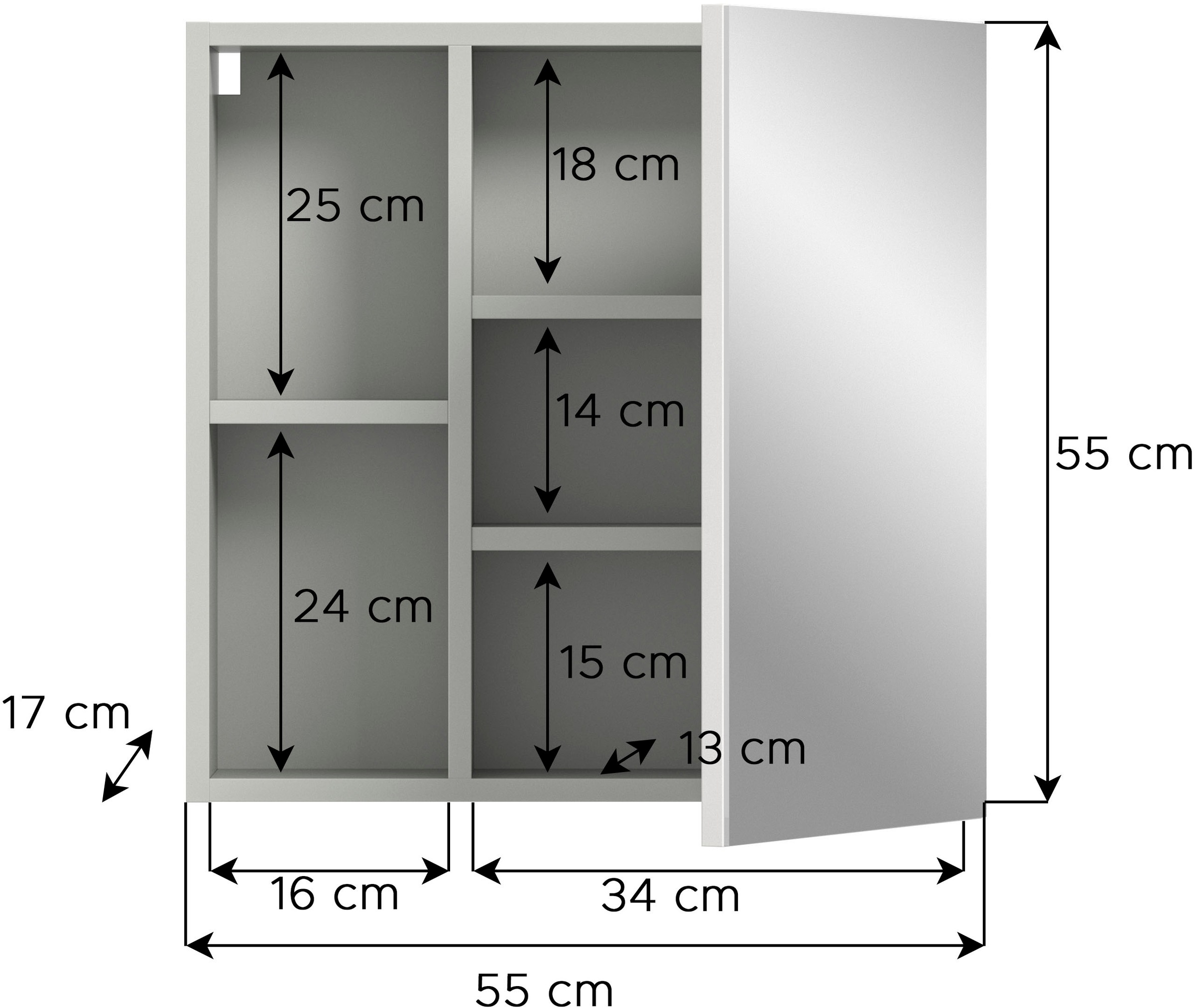 welltime Spiegelschrank »Calcio, Breite 55 cm, 1 Spiegeltür, 3 Einlegeböden, 5 Fächer«, Badschrank, Bad-Möbel, Badezimmer