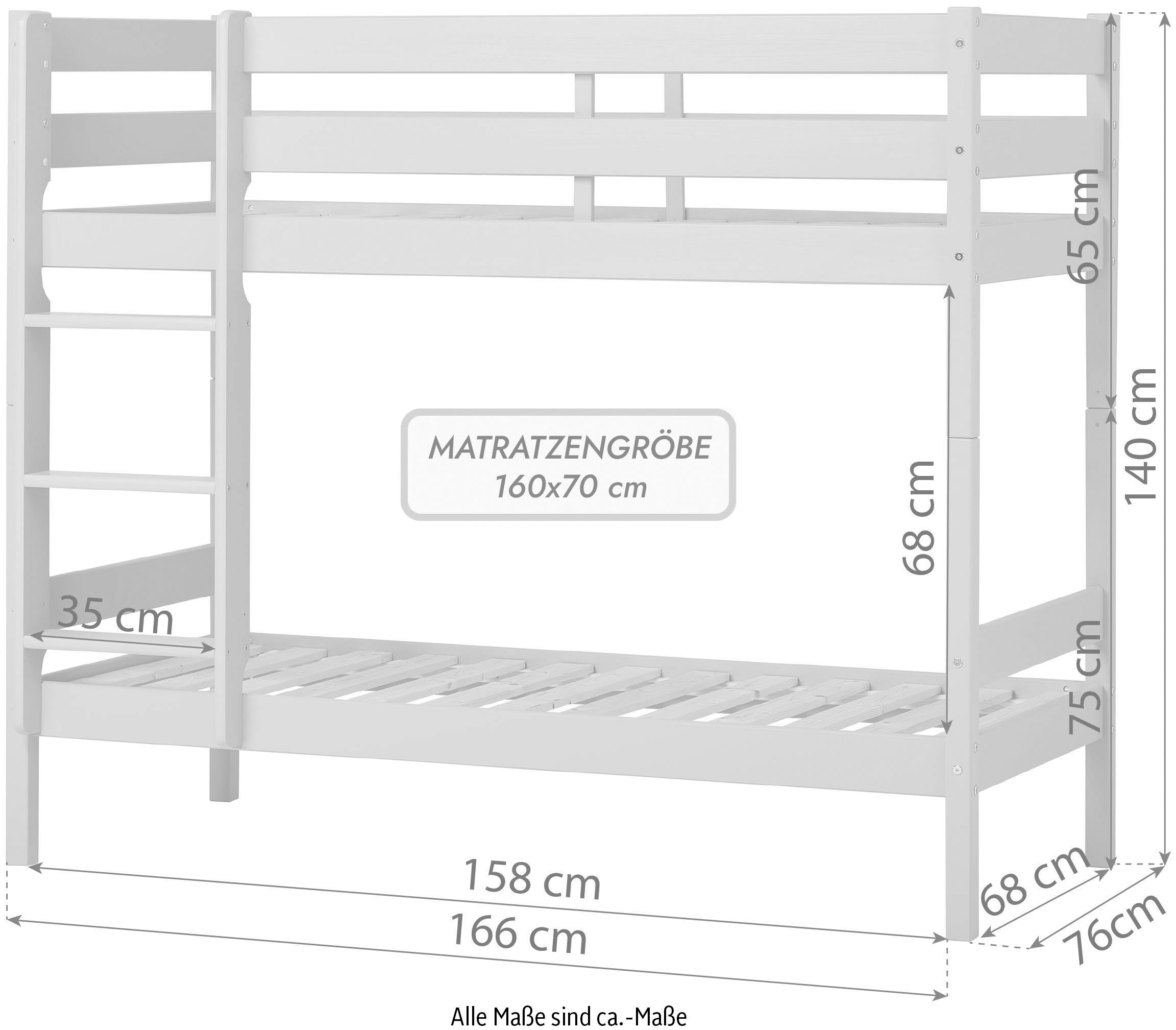Hoppekids Etagenbett »ECO Comfort Kinderbett 90x200 oder 70x160 aus Massivholz in 4 Farben«, TÜV, FSC und Nordisches Umweltzeichen – wahlweise mit Matratzen