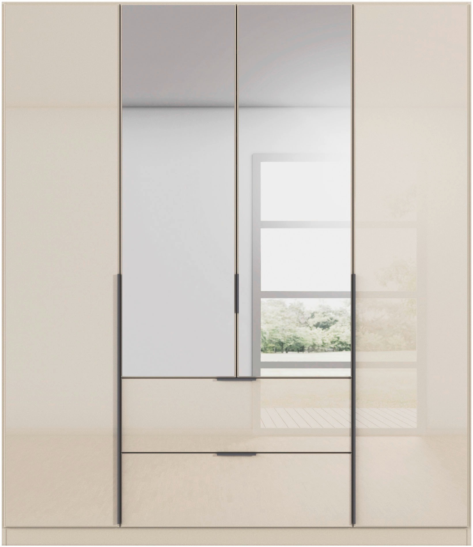 rauch Drehtürenschrank »Kleiderschrank Kleiderschränke Schrank Garderobe AGORDO mit Glasfront«, (in zwei Griff-Farben mit Glasfront), mit Außenschubkästen, in 6 Breiten und 2 Höhen MADE IN GERMANY