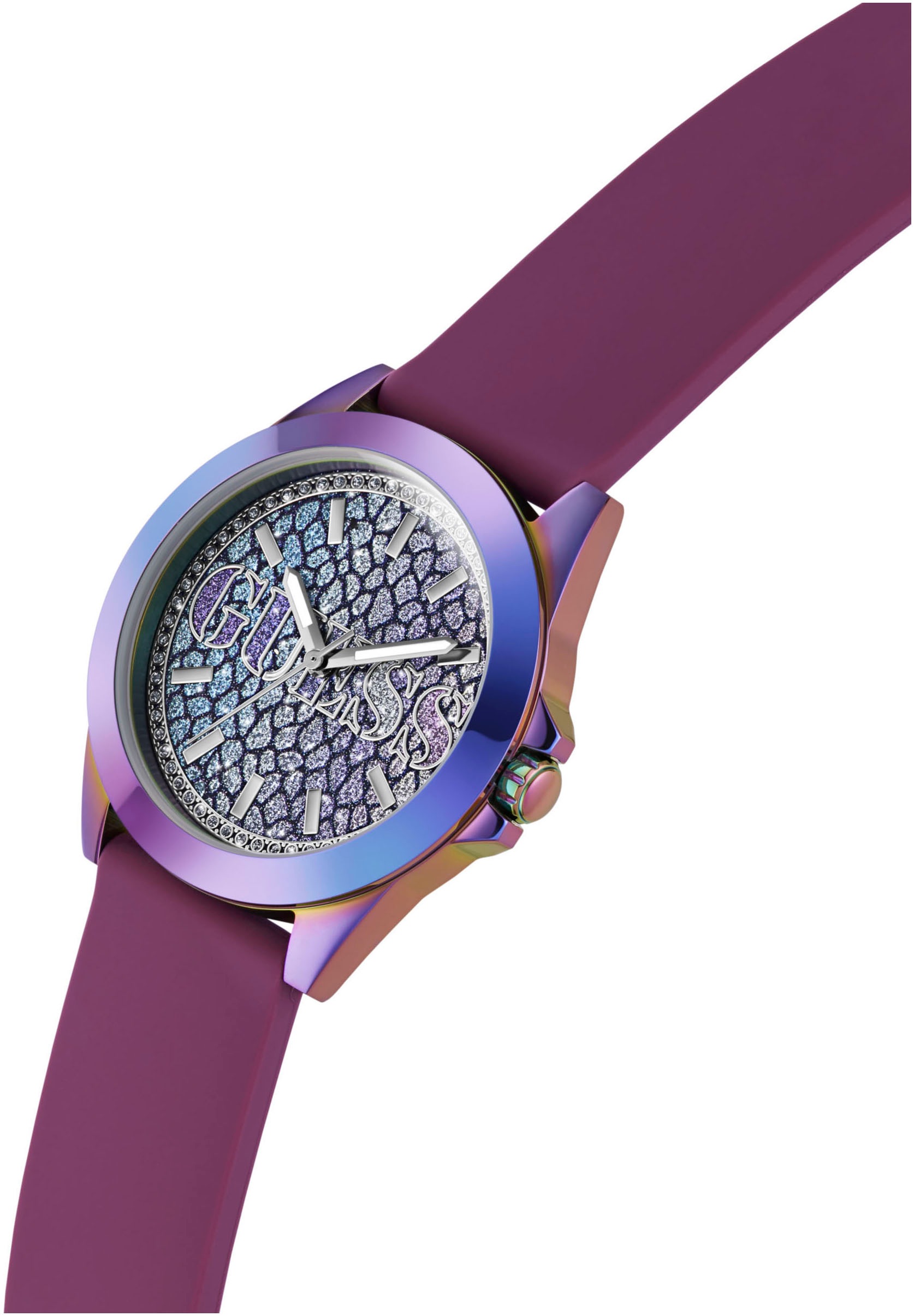 Guess Quarzuhr »MENAGERIE«, Armbanduhr, Damenuhr, Silikonarmband, Mineralglas, analog