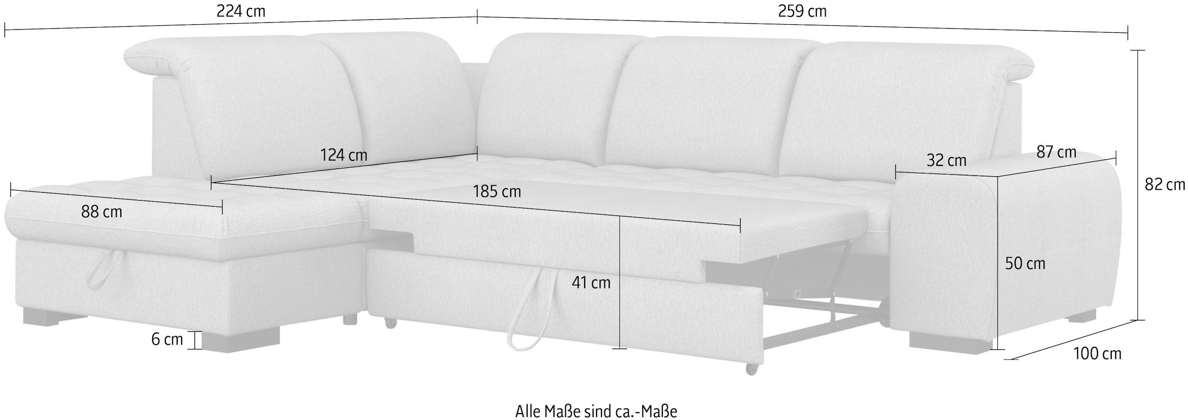 sit&more Ecksofa »Luxor L-Form«, wahlweise mit Bettfunktion, Stauraum und Kopfteilverstellung