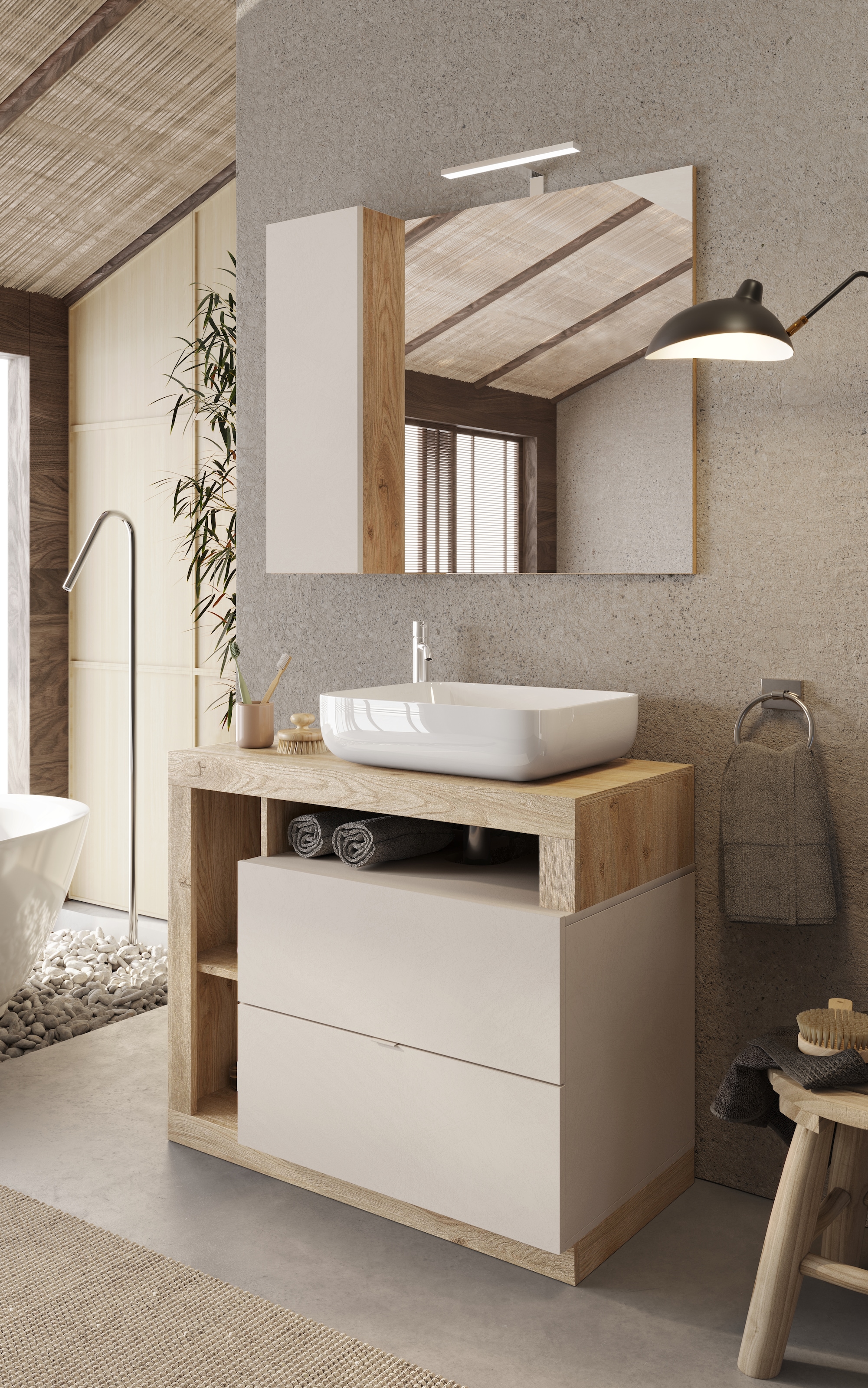 welltime Badmöbel-Set »Hamburg, Badezimmerset 2tlg. Breite 92 cm, Badmöbel, Waschtisch inkl.« Spar-Set, 2 Stk. tlg.