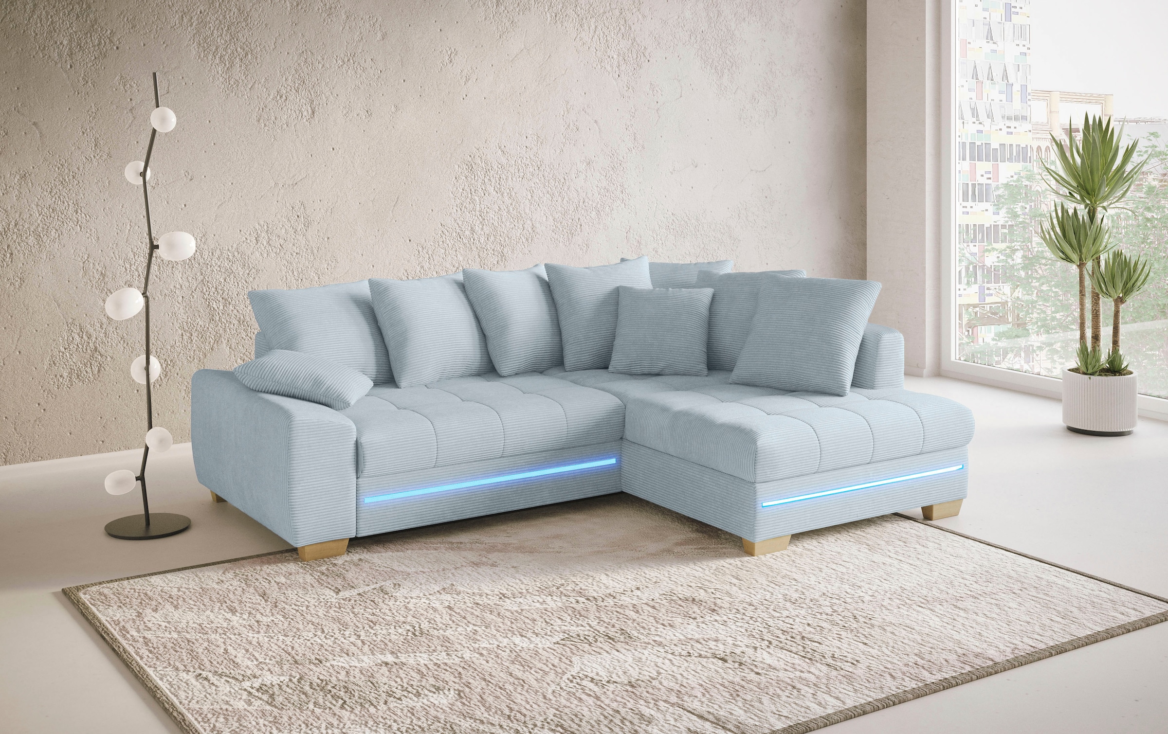 Mr. Couch Ecksofa »Nikita II, L-Form«, mit RGB-LED Beleuchtung, wahlweise mit Bett, Bettkasten, Kaltschaum