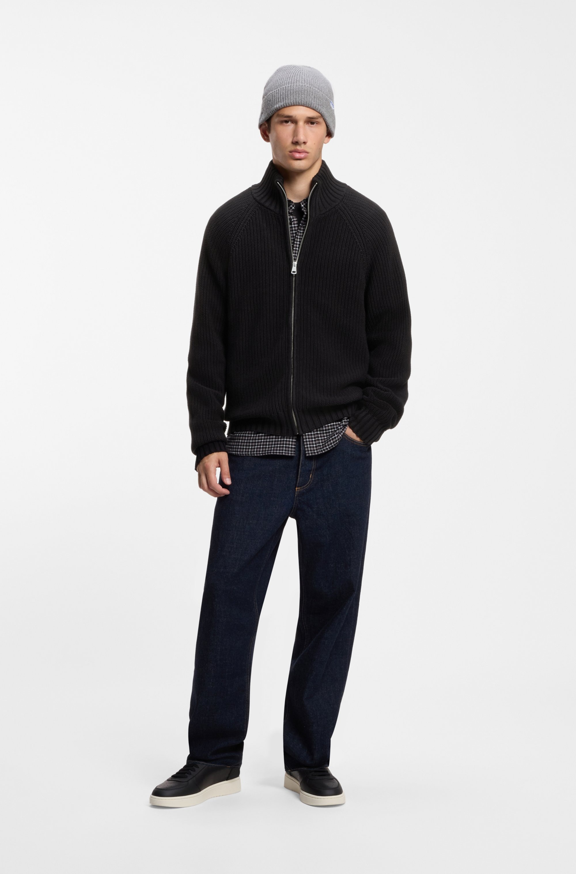 HUGO Strickjacke »Sonzie« Rippstrick, Regular Fit, reine Baumwolle