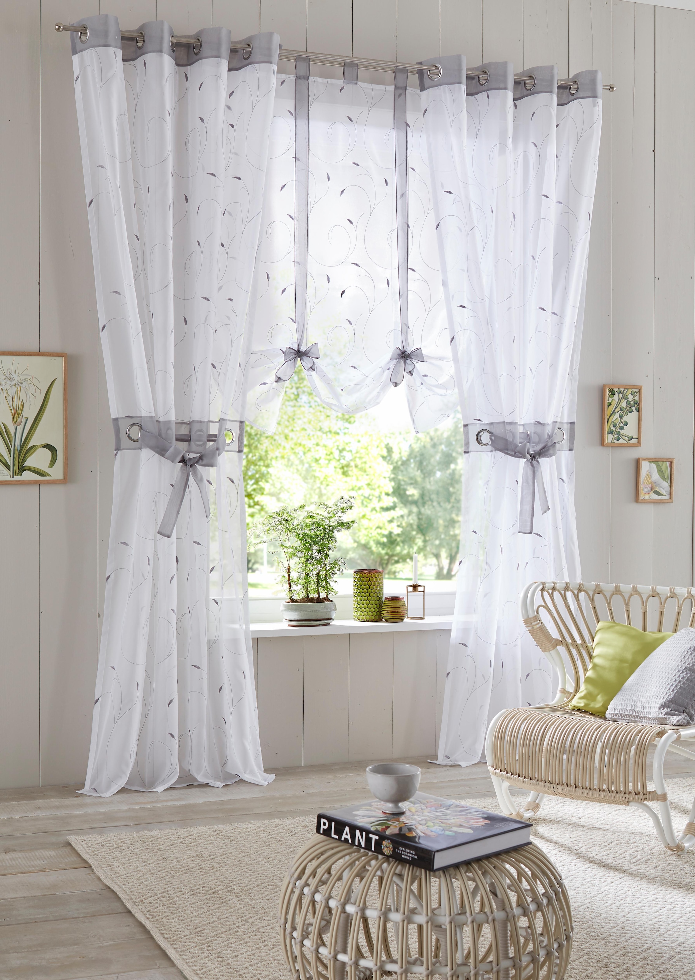 Home affaire Gardine »Jaca«, (2 St.), transparent, bestickt, Voile, inkl.  Raffhalter online kaufen | Gardinen-Sets