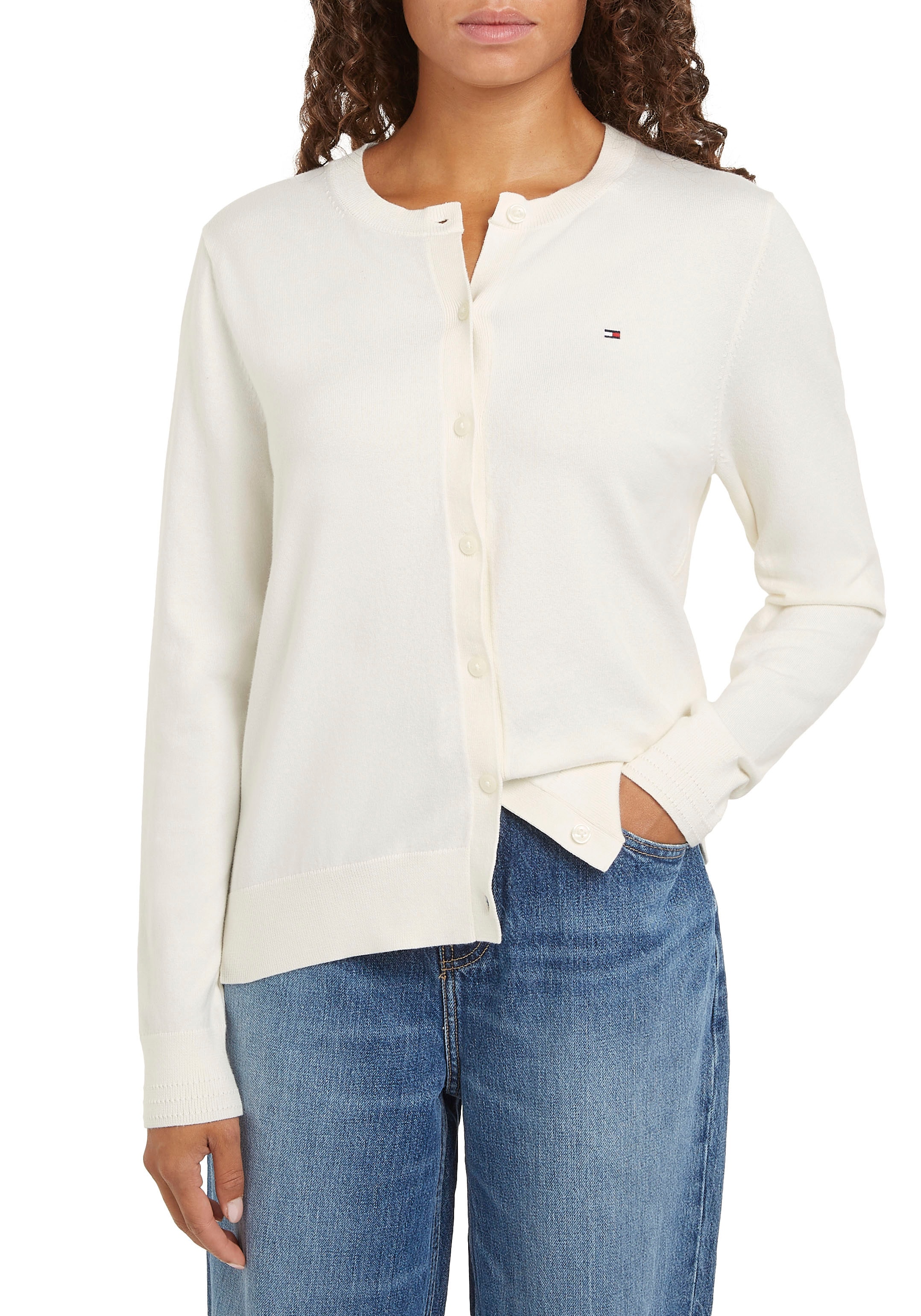 Tommy Hilfiger Cardigan »CO JERSEY STITCH CARDIGAN«, mit Logostickerei