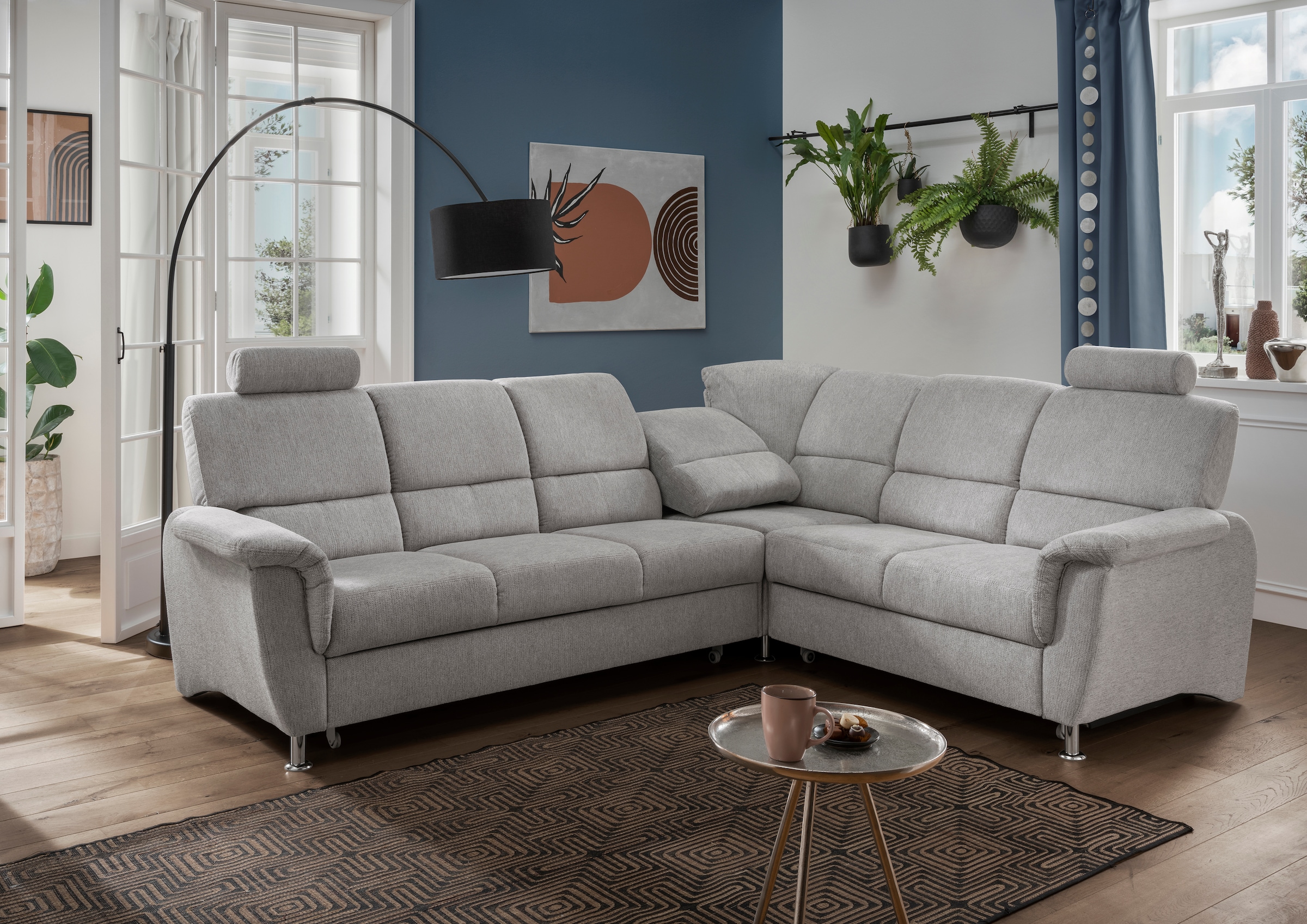 Home affaire Ecksofa »Pisa L-Form, mit Schlaffunktion, Stauraum, 2x höhenverstellbare«, Kopfstützen und Relaxfunktion im Eckelement