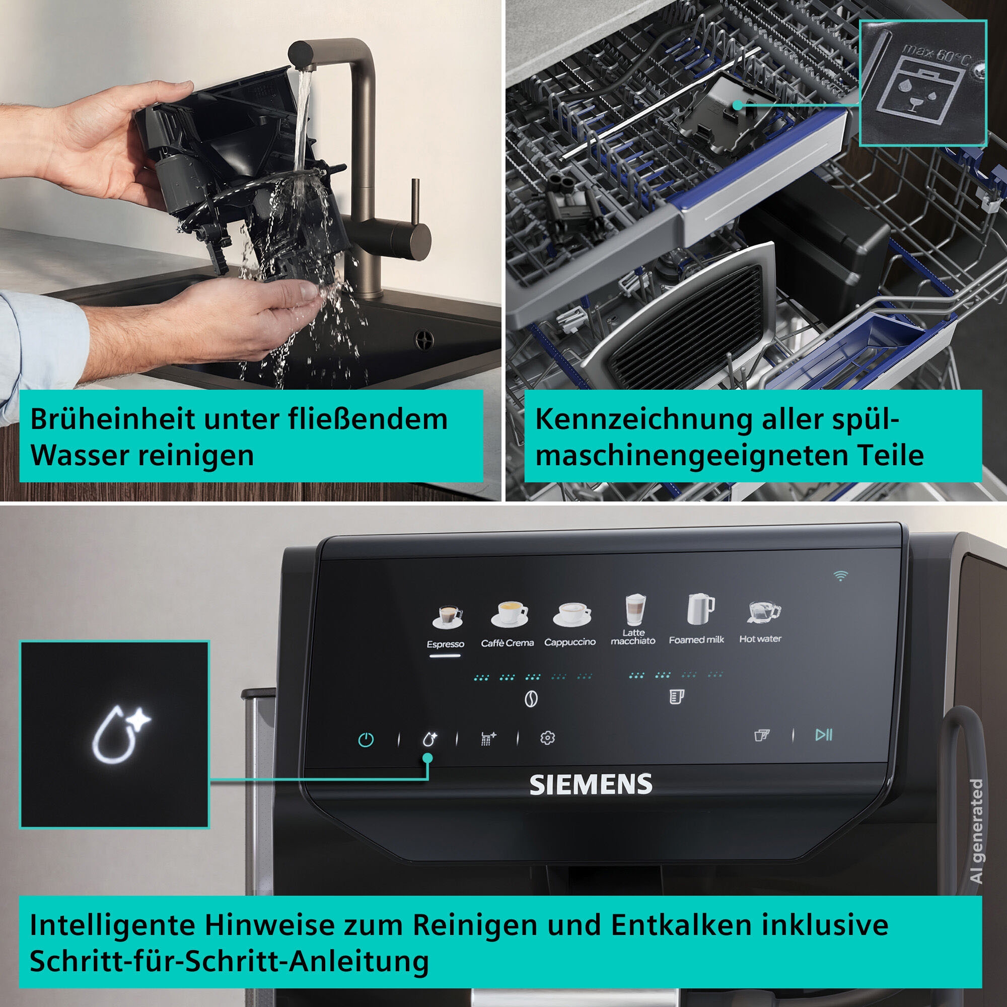 SIEMENS Kaffeevollautomat »EQ500 TP551E07, Doppeltassenfunktion, 6 Getränke, einfache Reinigung« mit Milchschlauch, Keramikmahlwerk, entnehmbare Brüheinheit, Schwarz