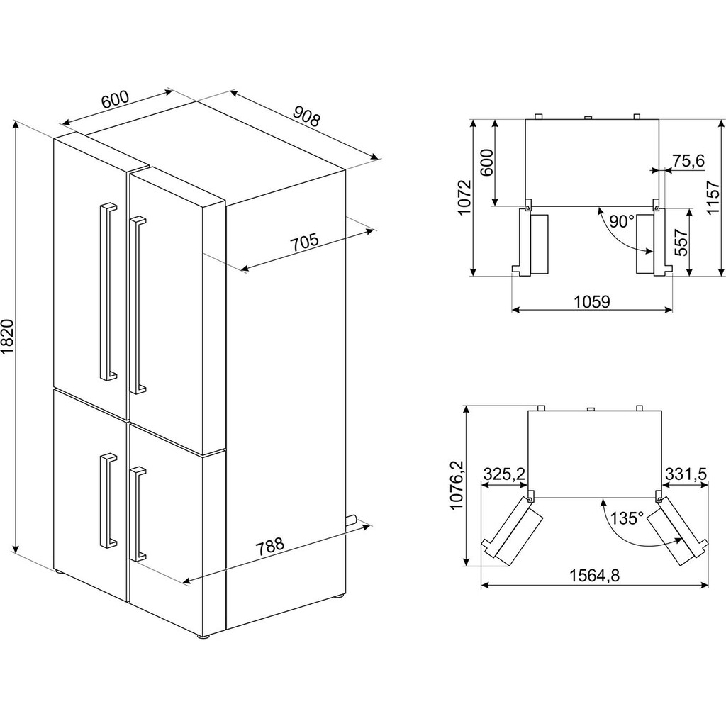 Smeg French Door, FQ60XDF, 182 cm hoch, 90,8 cm breit