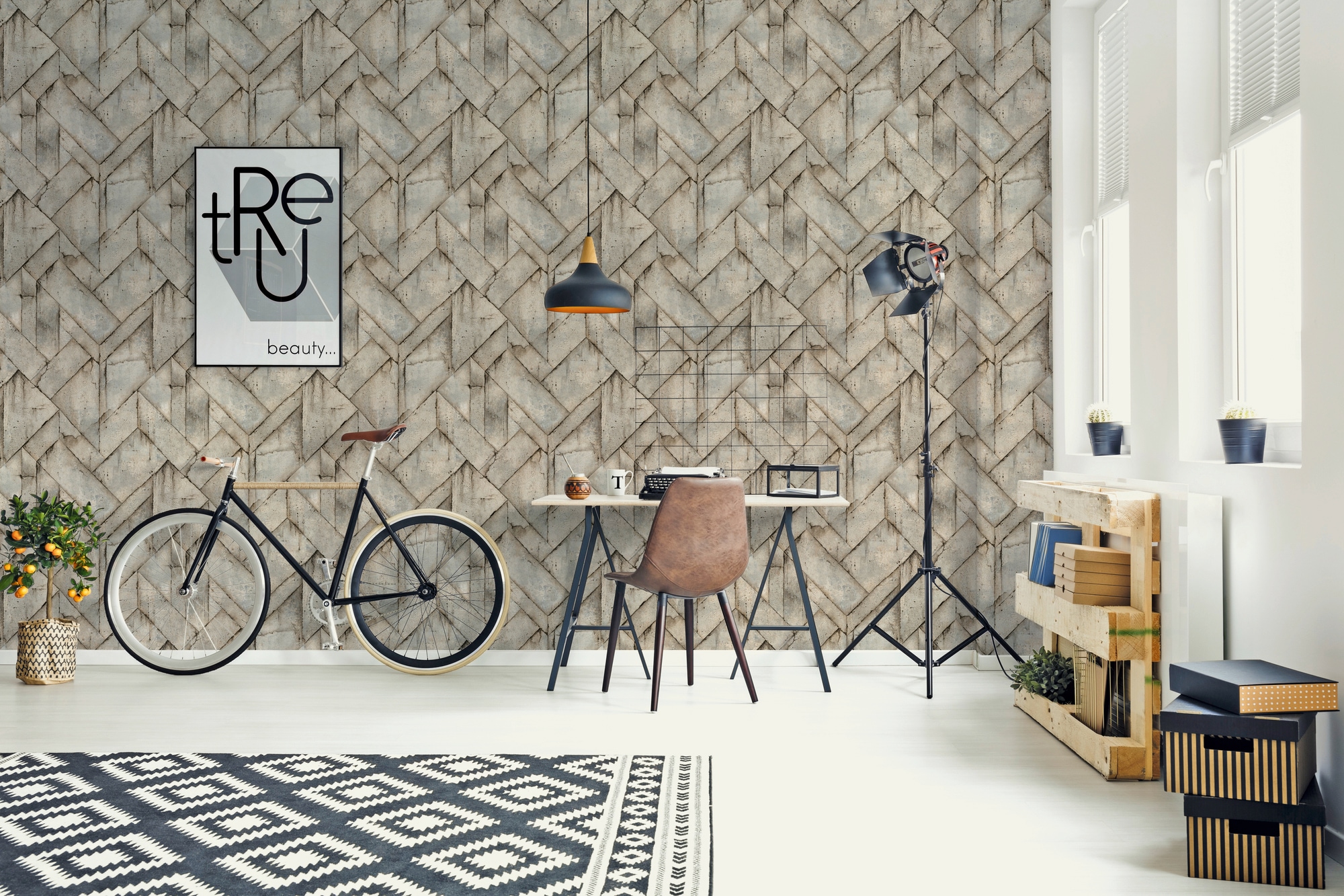 living walls Vliestapete »Industrial«, 3D-Optik-geometrisch-grafisch, Grafik Tapete Stein Tapeten Wohnzimmer Schlafzimmer Küche Design Optik
