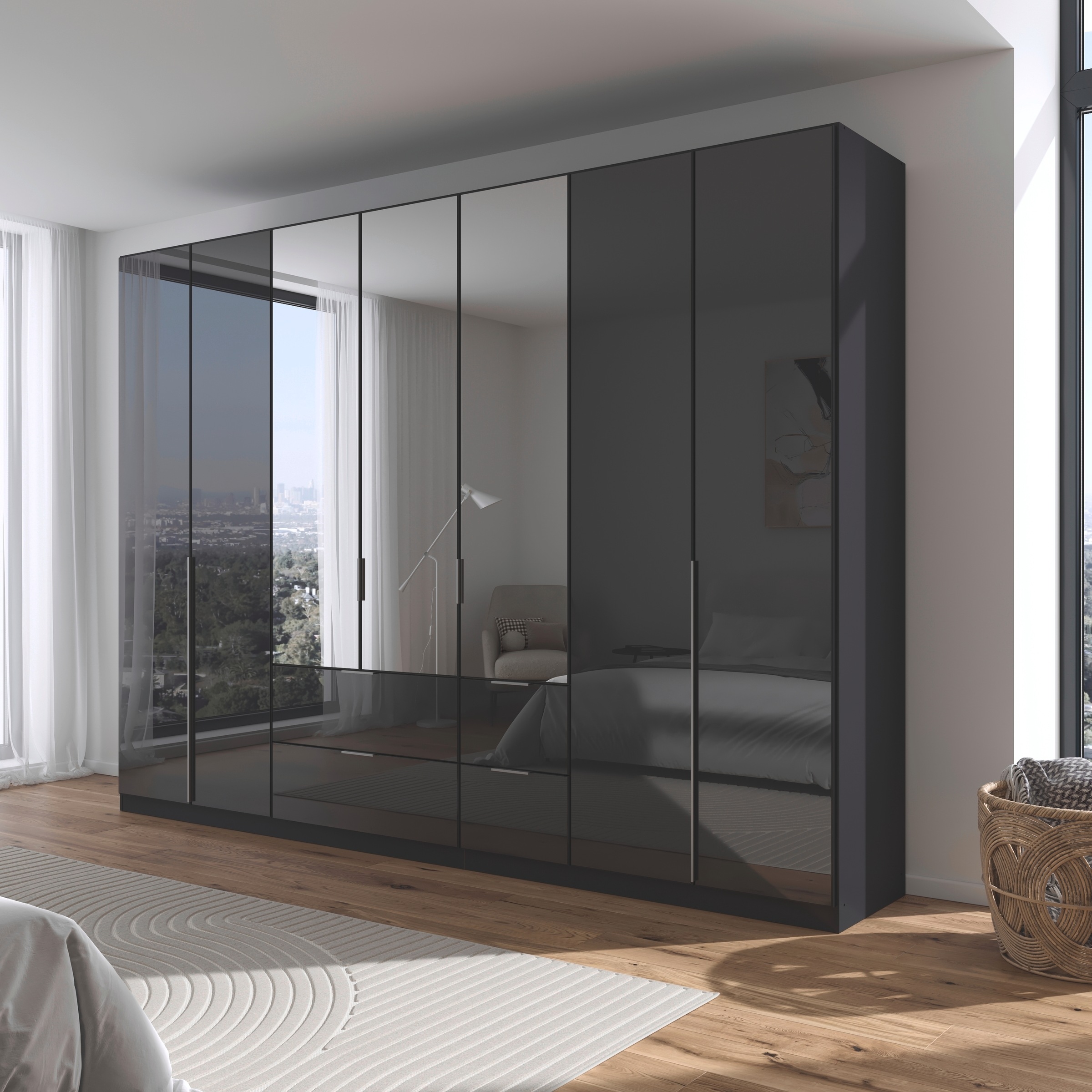 rauch Drehtürenschrank »Kleiderschrank Kleiderschränke Schrank Garderobe AGORDO mit Glasfront«, mit Außenschubkästen, in 6 Breiten und 2 Höhen MADE IN GERMANY