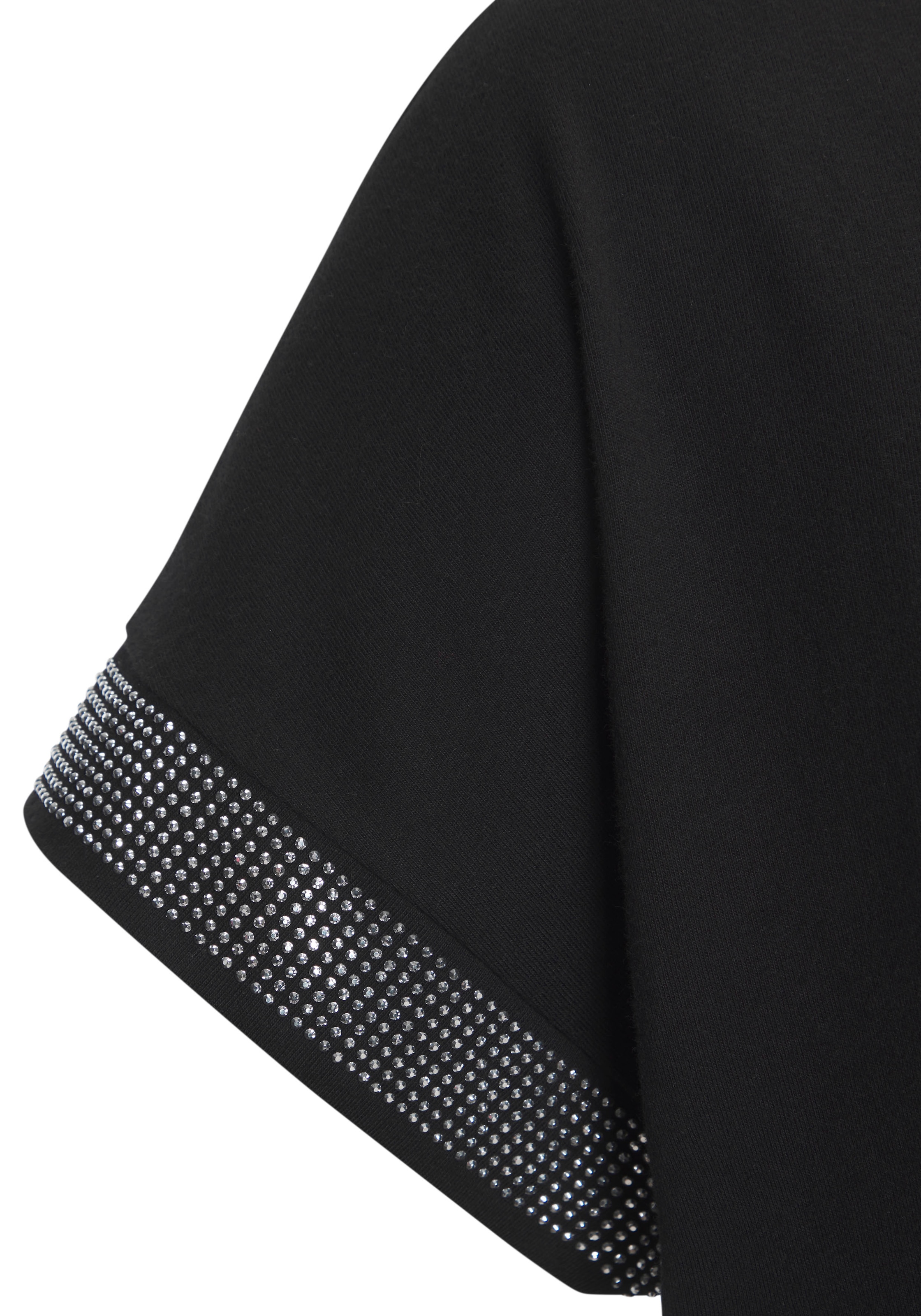 LASCANA Kurzarmshirt »mit glitzernem Strass-Design am Arm«, aus weicher Baumwoll-Qualität