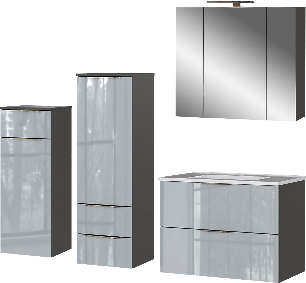 GERMANIA Badmöbel-Set »Oakland«, (4 St.), inkl. WT-Unterschrank, Spiegelschrank, Schrank und Mediumschrank
