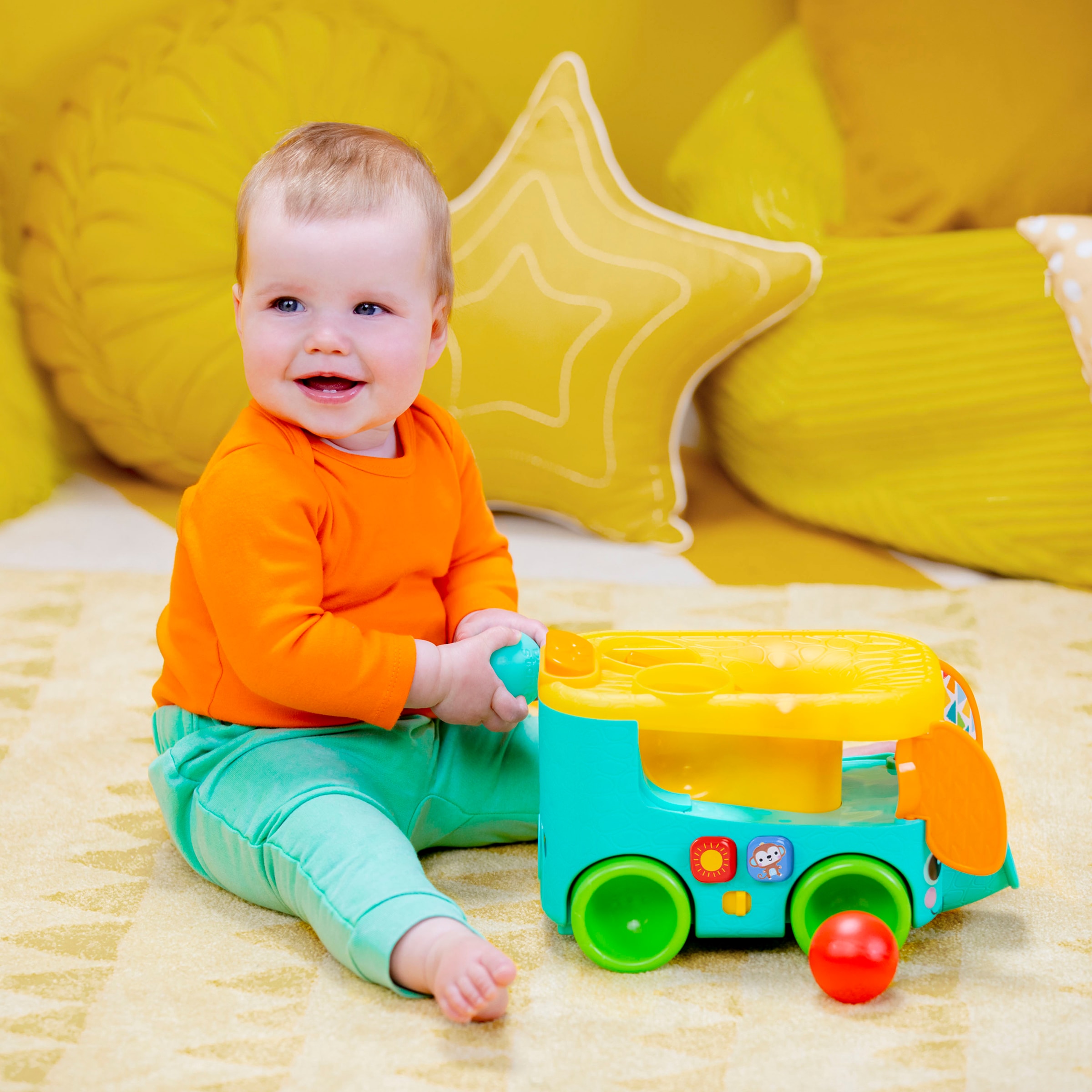 Bright Starts Lernspielzeug »Pop & Roll Safari Bus Ball Play Toy«, mit Licht und Sound