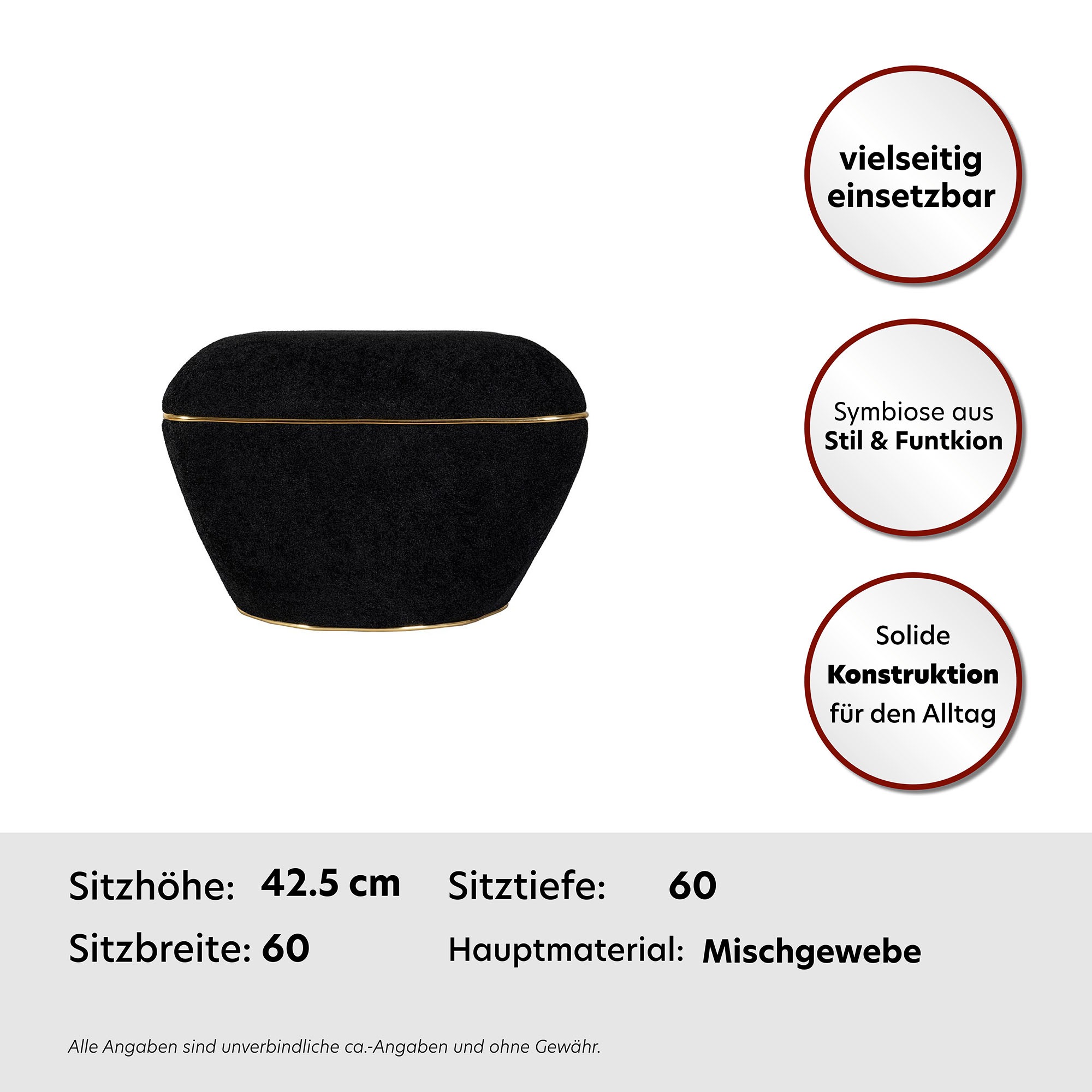 Kayoom Sitzhocker »Hocker Contessa 125, vielseitig einsetzbarer Allrounder, elegante Form« 1 Stk. tlg. komfortabel, hochqualitativ, pflegeleicht, elegante Form