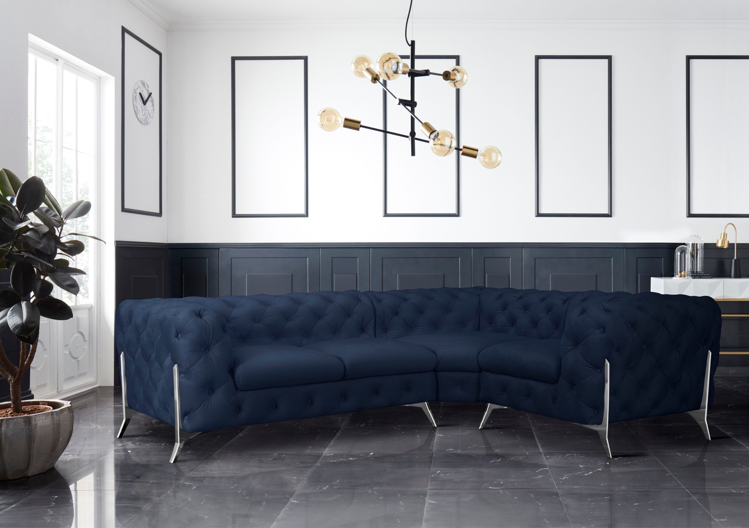 Home affaire Chesterfield-Sofa »Amaury L-Form« moderne Chersterfield-Optik, Breite 262 cm, Fußfarbe wählbar