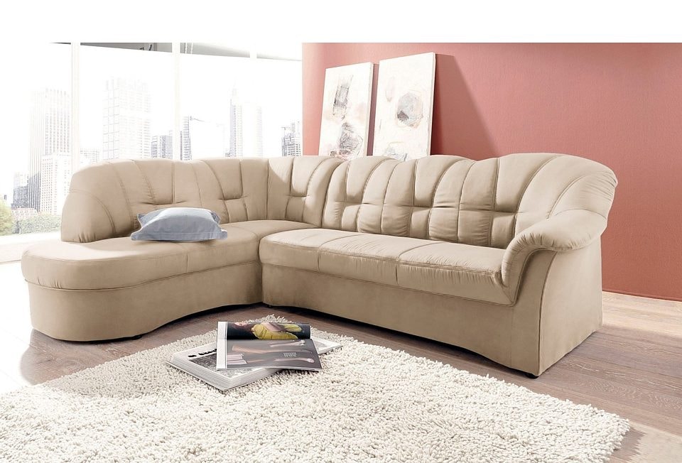 DOMO collection Ecksofa »Papenburg, zeitlose Rückensteppung, elegante Armlehne, L-Form«, mit Ottomane, wahlweise mit Bettfunktion