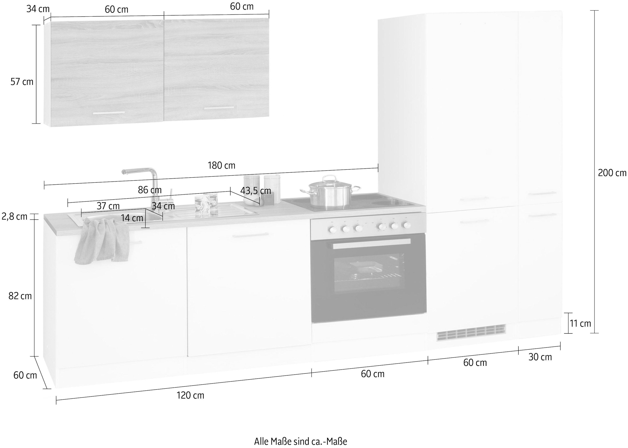 KOCHSTATION Küchenzeile »KS-Visby«, ohne E-Geräte, Breite 270 cm, für Kühl/Gefrierkombination