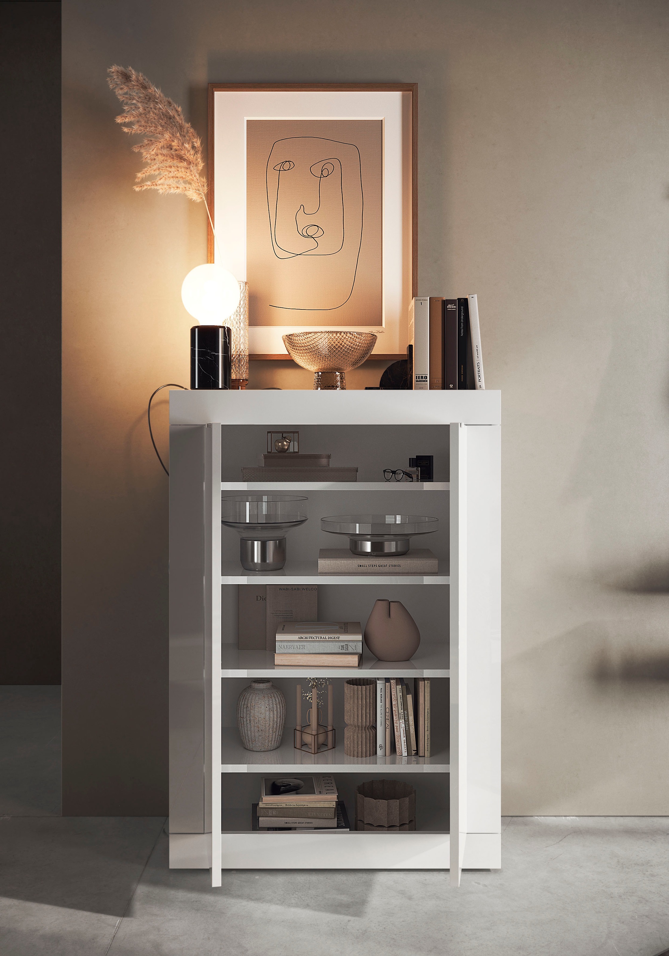 INOSIGN Schuhschrank »Basic Breite 78 cm, Höhe 116 cm, Schuhkommode,« moderne Rahmenoptik, Metallgriffe, 4 Einlegeböden