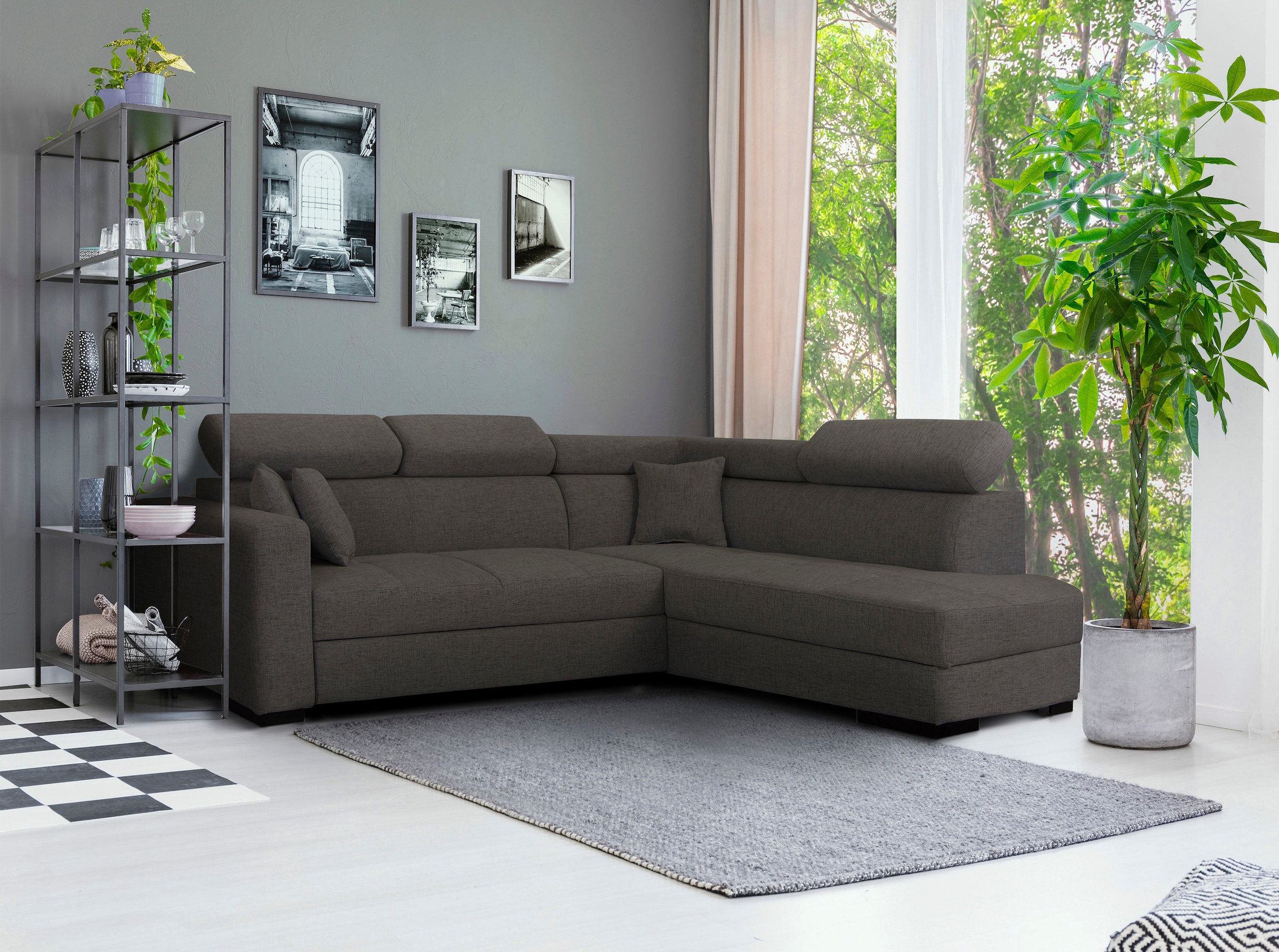 Home affaire Ecksofa »Tulio L-Form«, wahlweise mit Bettfunktion und Bettkasten, incl. 3 Zierkissen