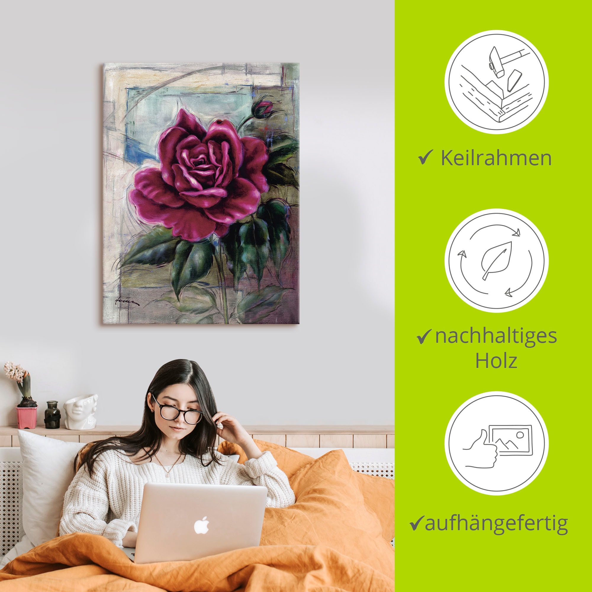 Artland Leinwandbild »Rose II« Blumen 1 Stk. tlg. auf Holzrahmen gespannt