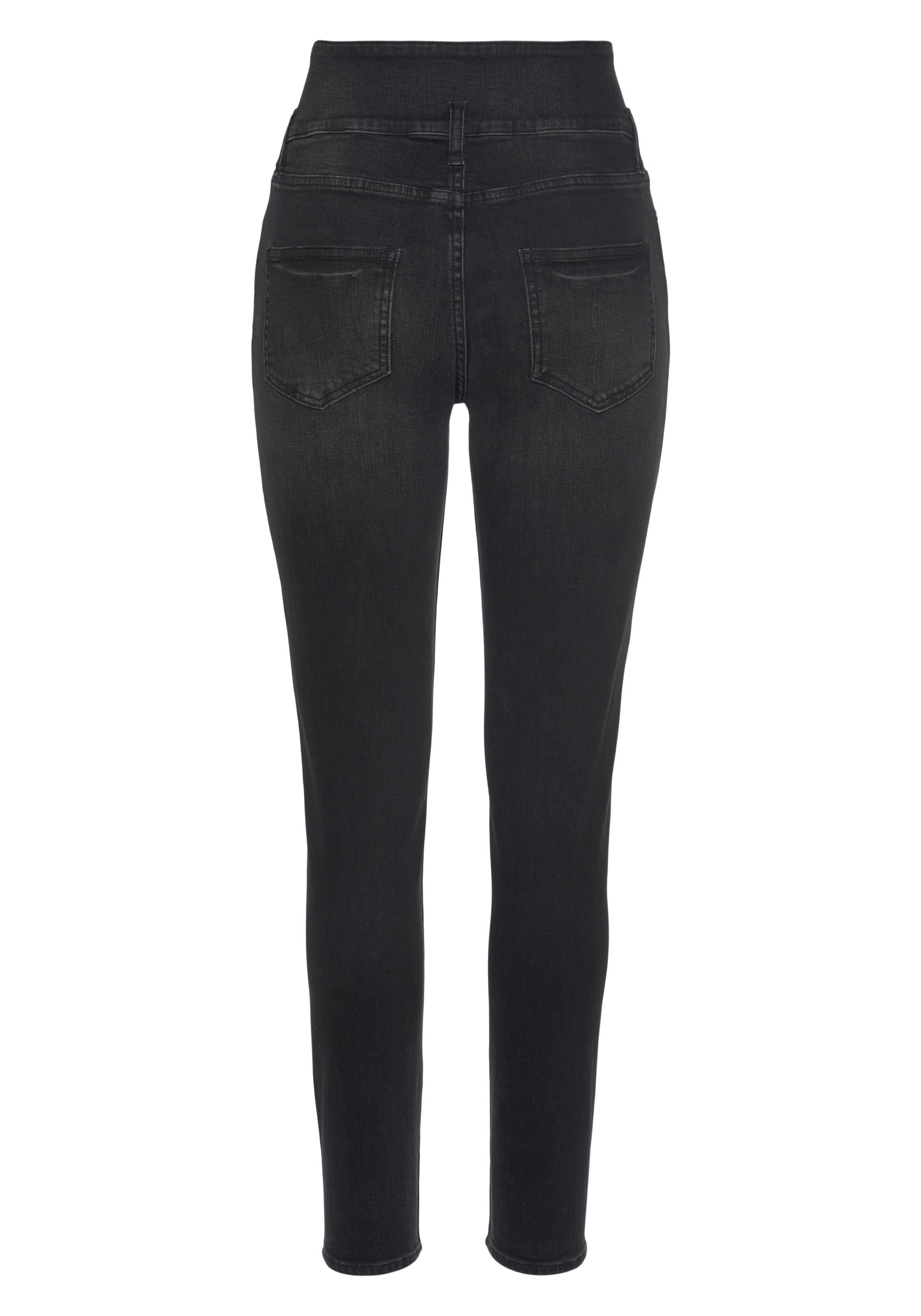 LASCANA High-waist-Jeans, mit goldfarbenen Knöpfen, schmale Form, Stretch-Anteil