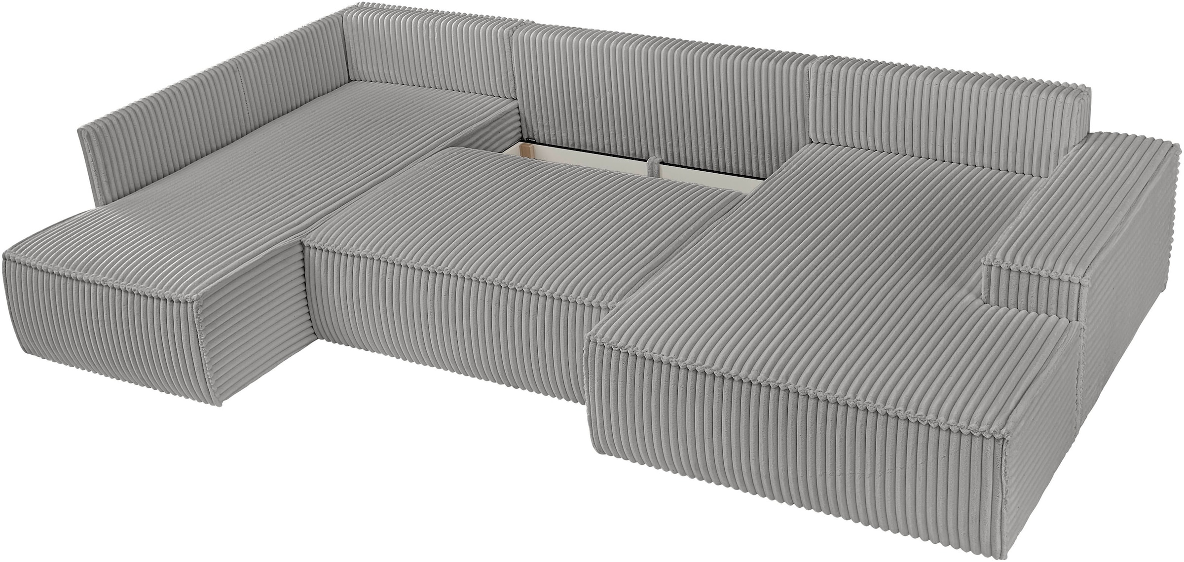 andas Wohnlandschaft »FINNLEY U-Form XXL 329 cm, Schlafsofa, Schlaffunktion m. Bettkasten«, (194/139 cm), Bouclé, Struktur und Cord