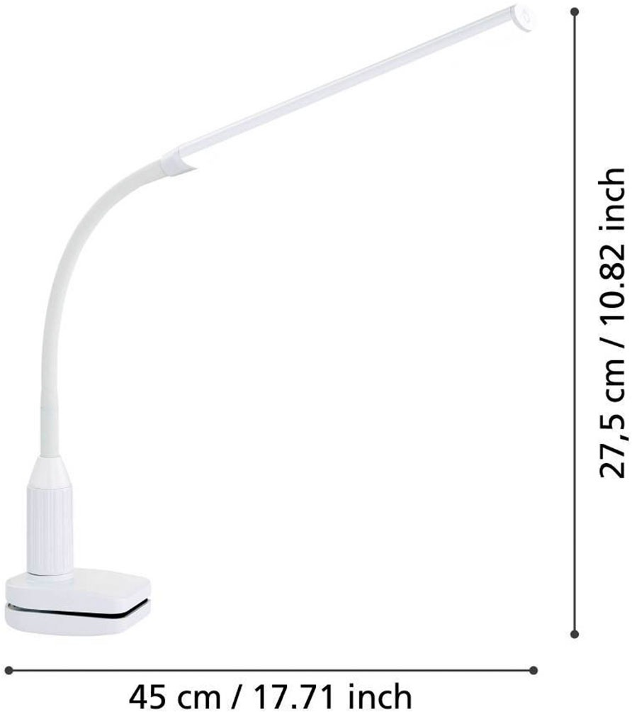 EGLO Klemmleuchte »LAROA Tischlampe, weiß, Touchsensor, 4-step dimming, Klemmlampe«, 1 flammig, Leuchtmittel LED-Board | LED fest integriert, Leselampe, Schreibtischlampe, Büro, Arbeitszimmer, 45x6,5x27,5cm