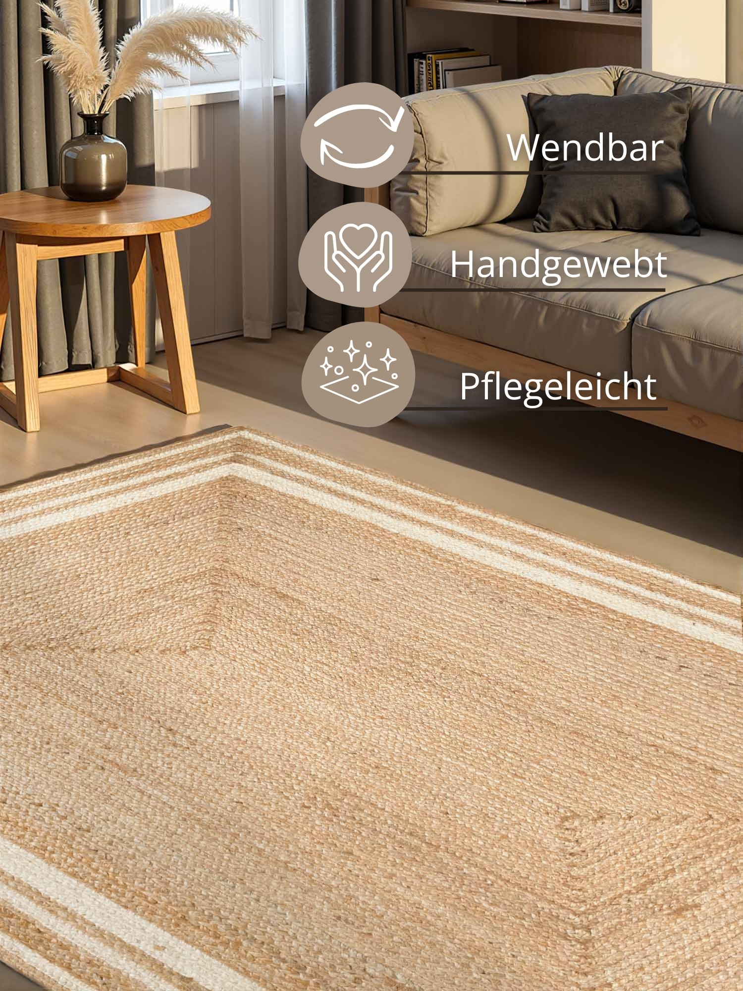 HANSE Home Teppich »Jutta Juteteppich« rechteckig 7 mm Höhe Handgewebt, Jute Naturteppich, Boho, Wohnzimmer, Schlafzimmer