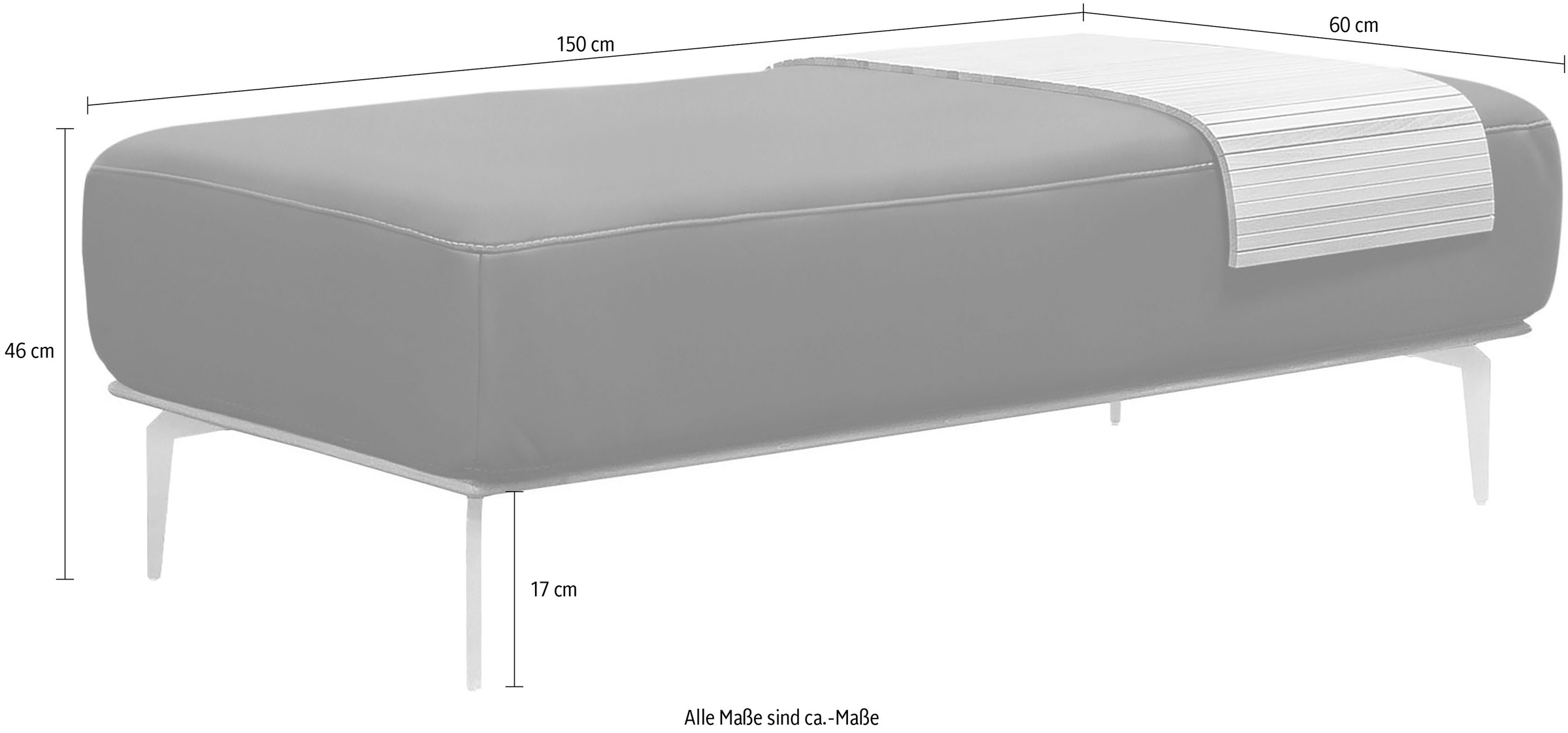 W.SCHILLIG Polsterhocker »run«, mit elegantem Holzsockel, Füße in Chrom glänzend, Breite 150 cm