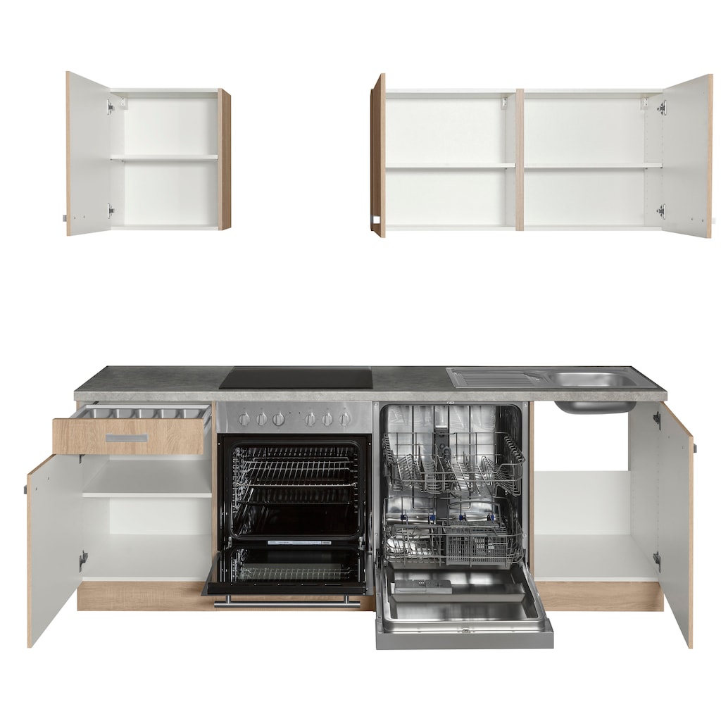 OPTIFIT Küchenzeile »Leer«, 210 cm breit, inkl. Elektrogeräte der Marke HANSEATIC, wahlweise mit oder ohne vollintegrierbaren Geschirrspüler